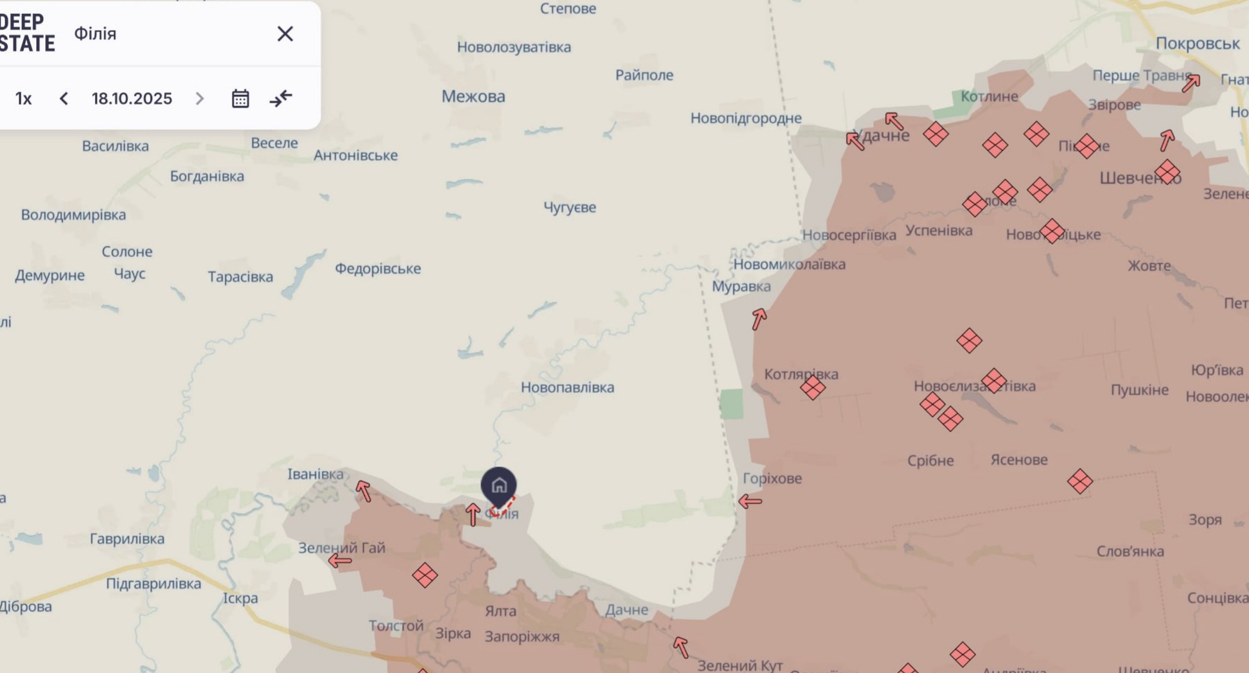 Ориентировочная карта боевых действий по состоянию на 19 октября в 12:40/DeepStateMap