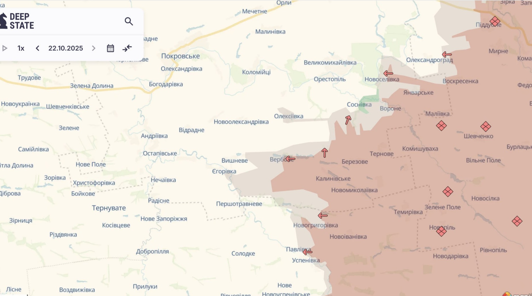 Ориентировочная карта боевых действий на 23 октября в 11:29/DeepStateMap
