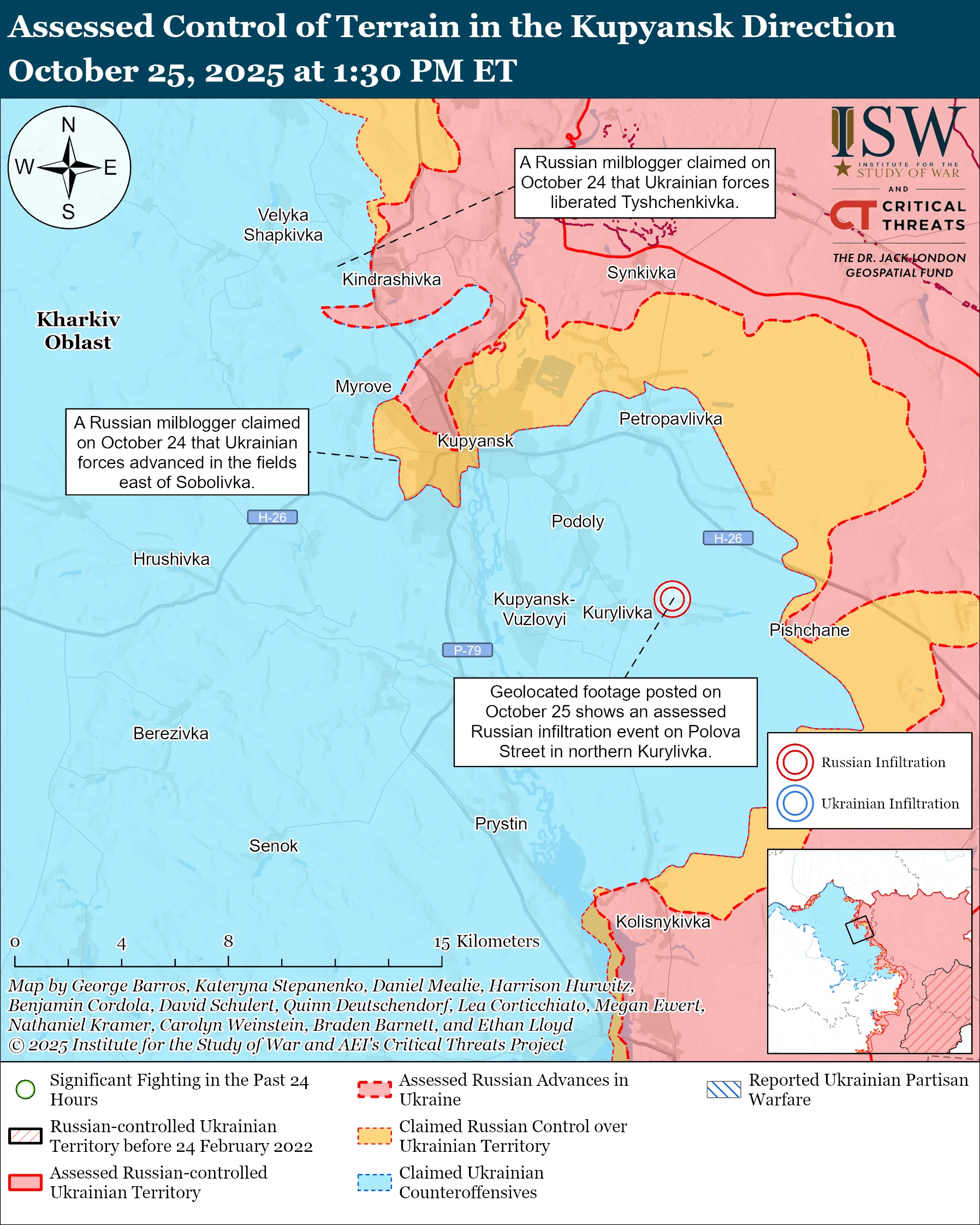 Лінія фронту на куп’янському напрямку станом на 25 жовтня/ISW Лінія фронту на куп’янському напрямку станом на 25 жовтня/ISW