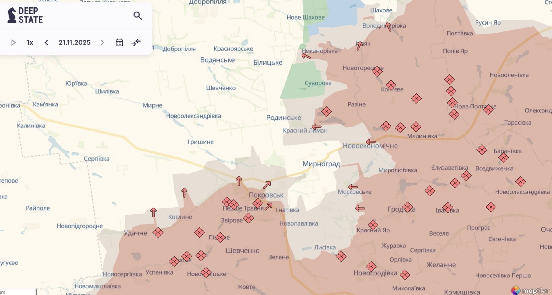 Ориентировочная карта боевых действий на 21 ноября в 22:45/DeepStateMap