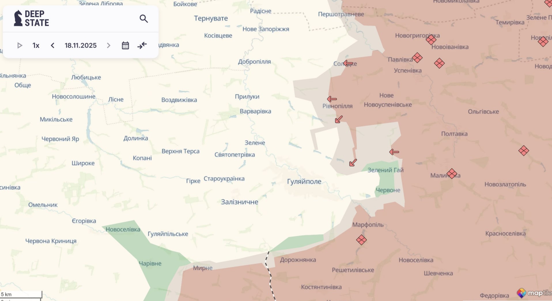 Ориентировочная карта боевых действий по состоянию на 18 ноября в 23:30/DeepStateMap