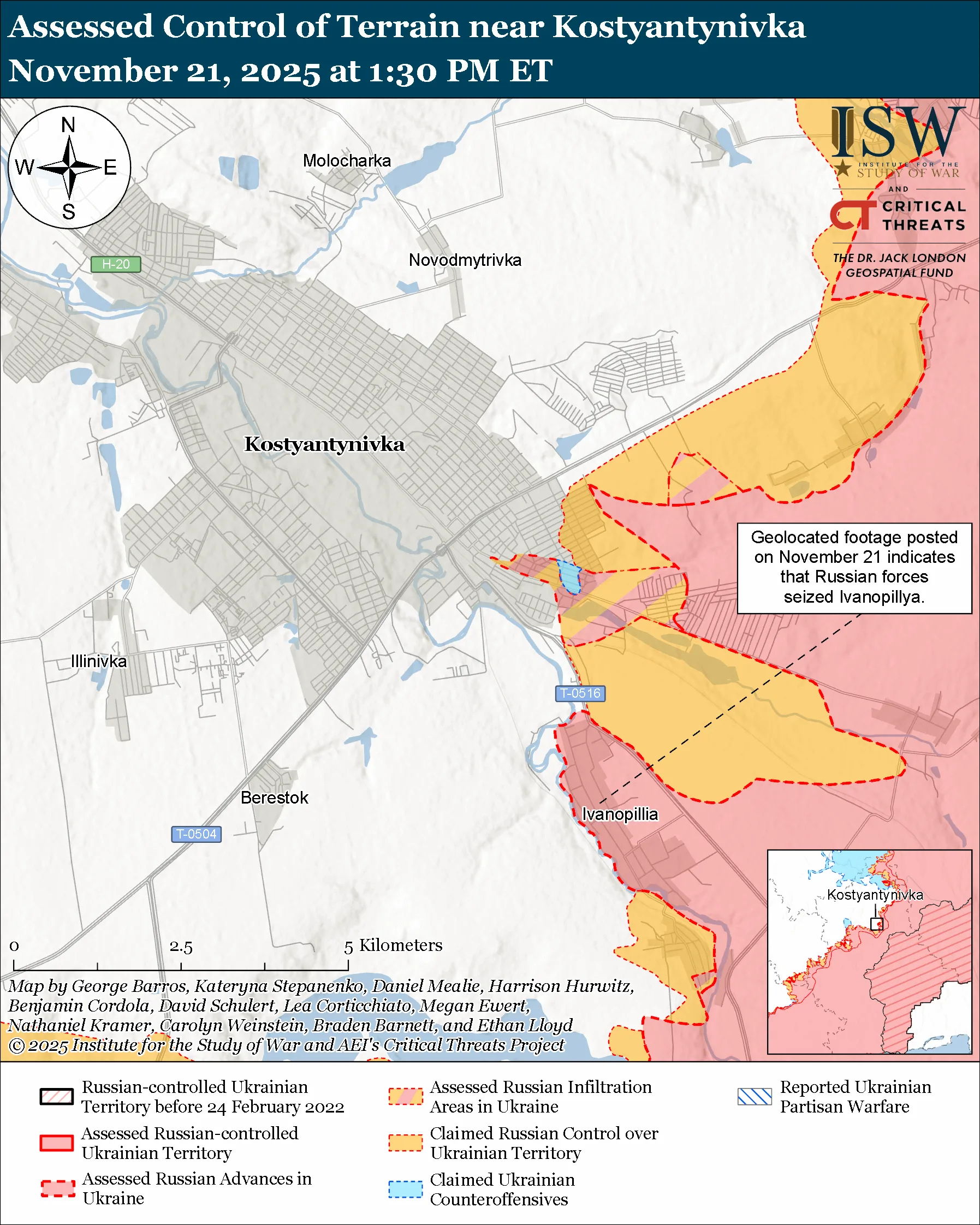 Лінія фронту в районі Костянтинівки станом на 21 листопада/ISW