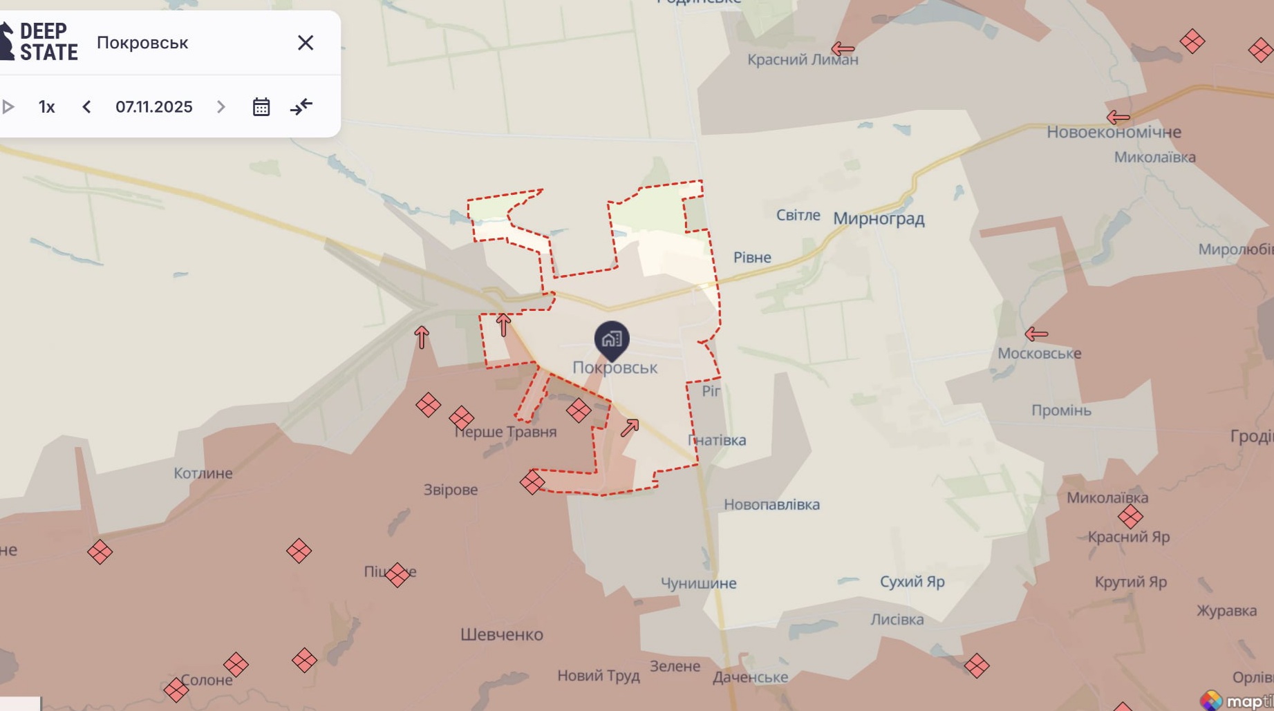 Ориентировочная карта боевых действий на 7 ноября в 23:34/DeepStateMap