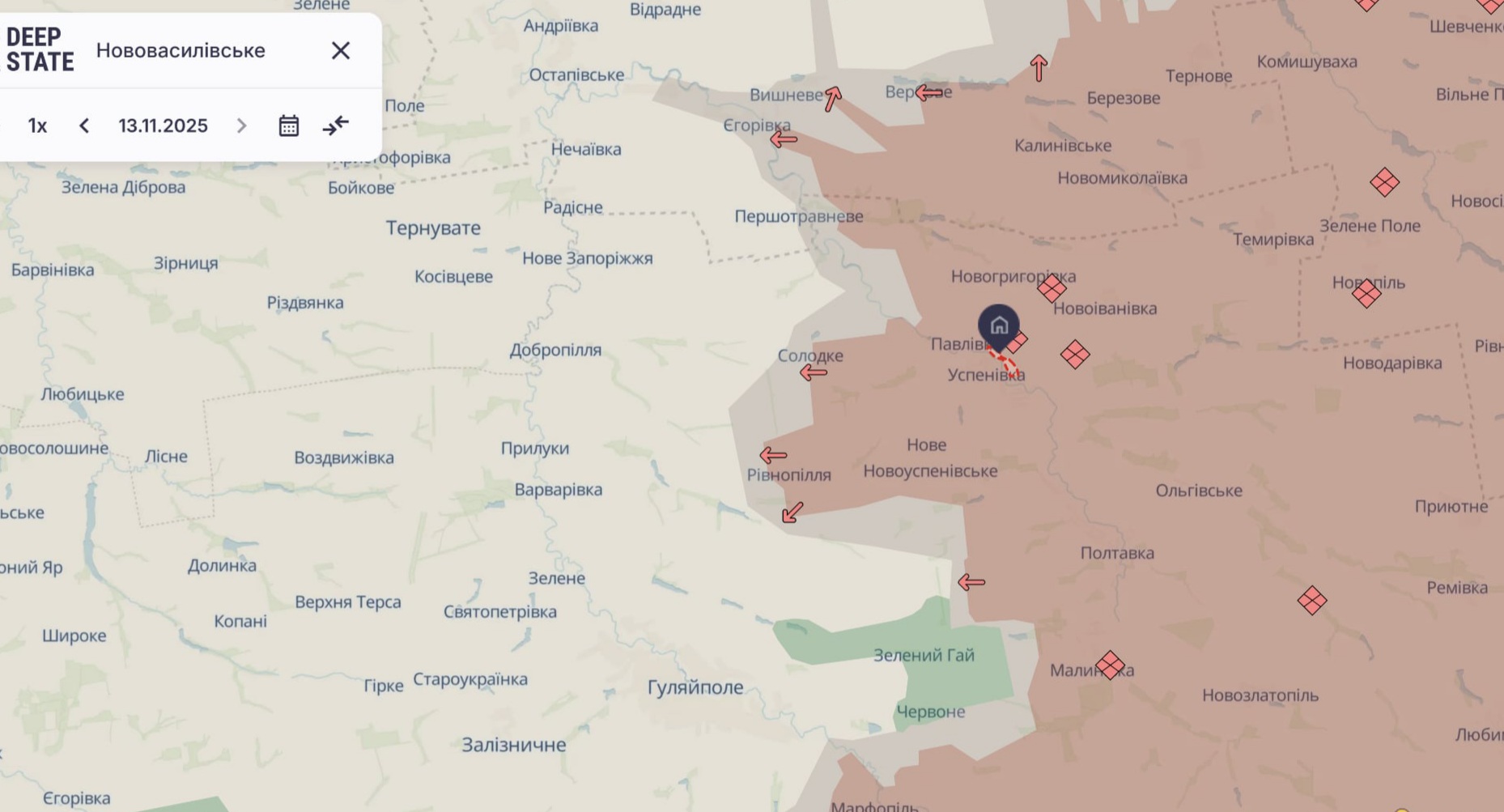 Ориентировочная карта боевых действий на 13 ноября в 22:07 / DeepStateMap
