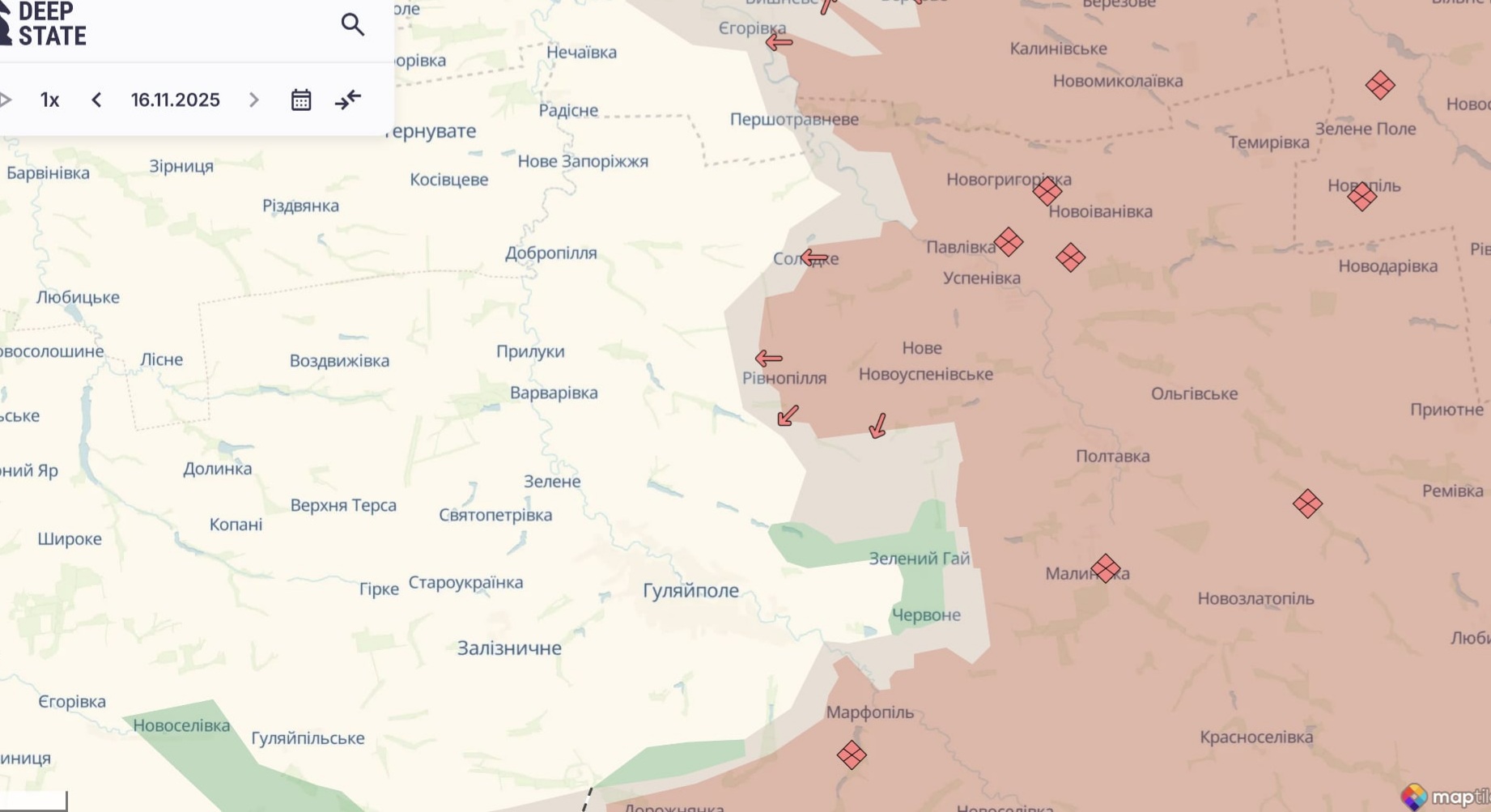 Ориентировочная карта боевых действий на 16 ноября в 23:33/DeepStateMap