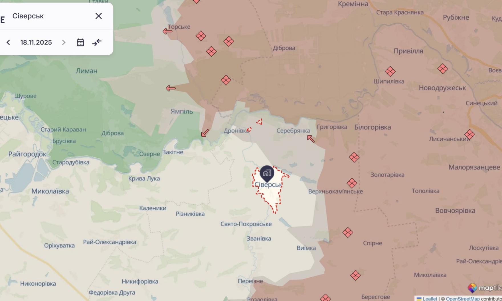 Ориентировочная карта боевых действий на 18 ноября в 23:30/DeepStateMap