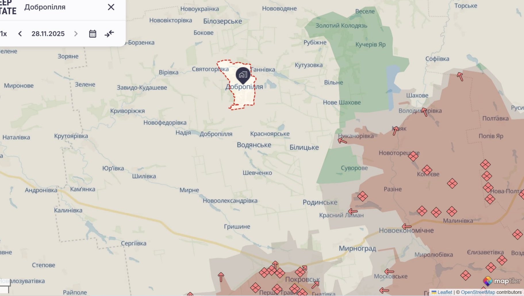 Ориентировочная карта боевых действий на 28 ноября в 22:43/DeepStateMap