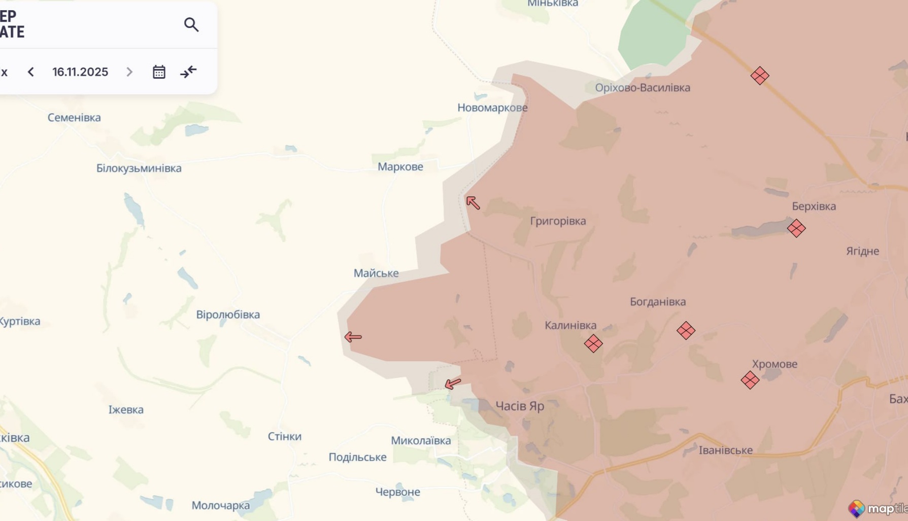 Ориентировочная карта боевых действий по состоянию на 16 ноября в 23:33/DeepStateMap