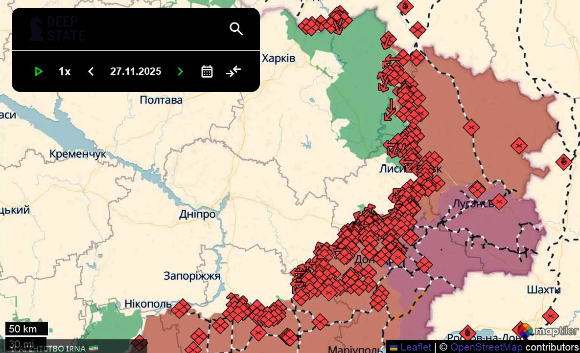 Лінія фронту станом на 27 листопада/DeepStateMAP