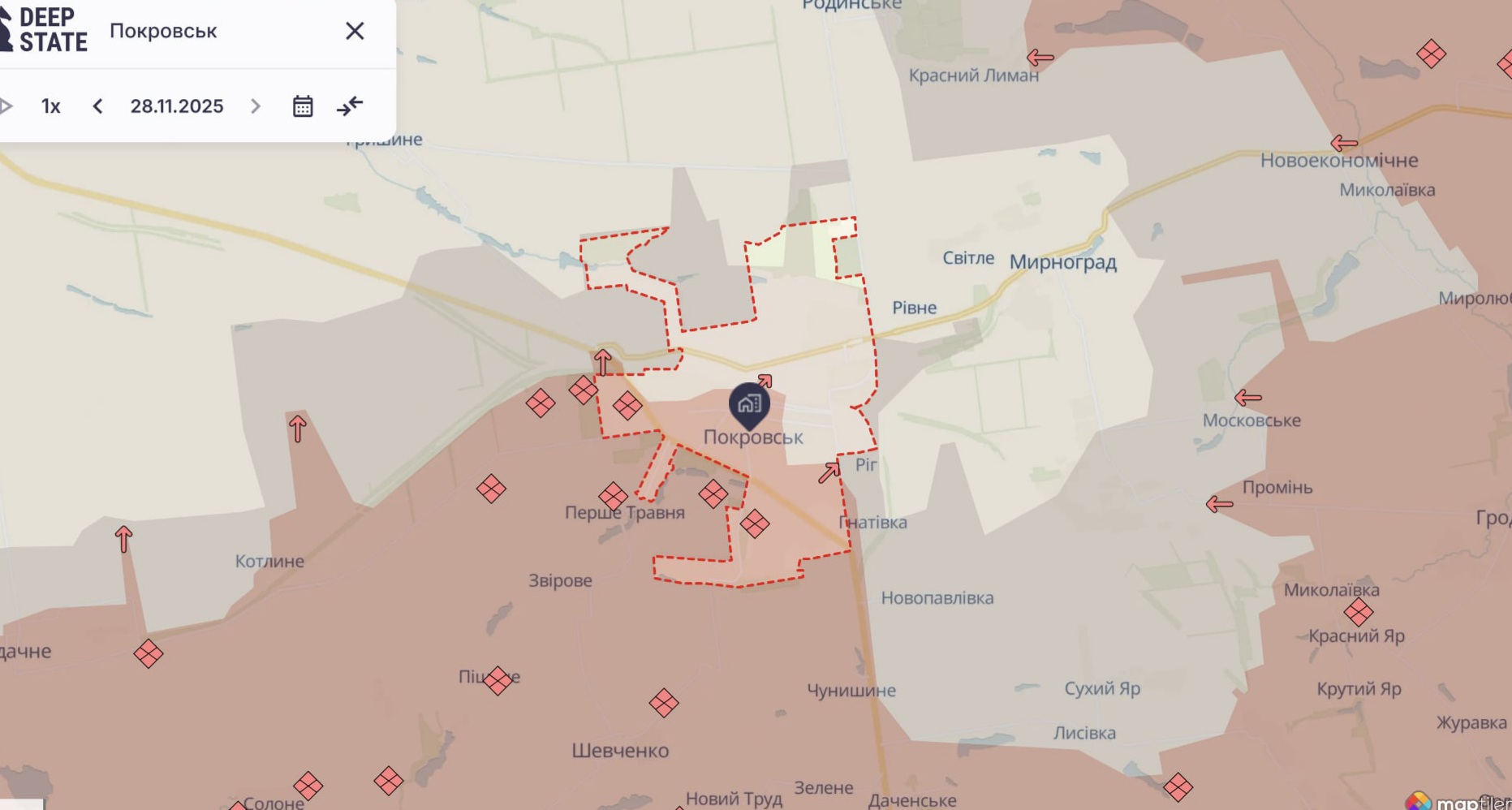 Ориентировочная карта боевых действий на 28 ноября в 22:43/DeepStateMap