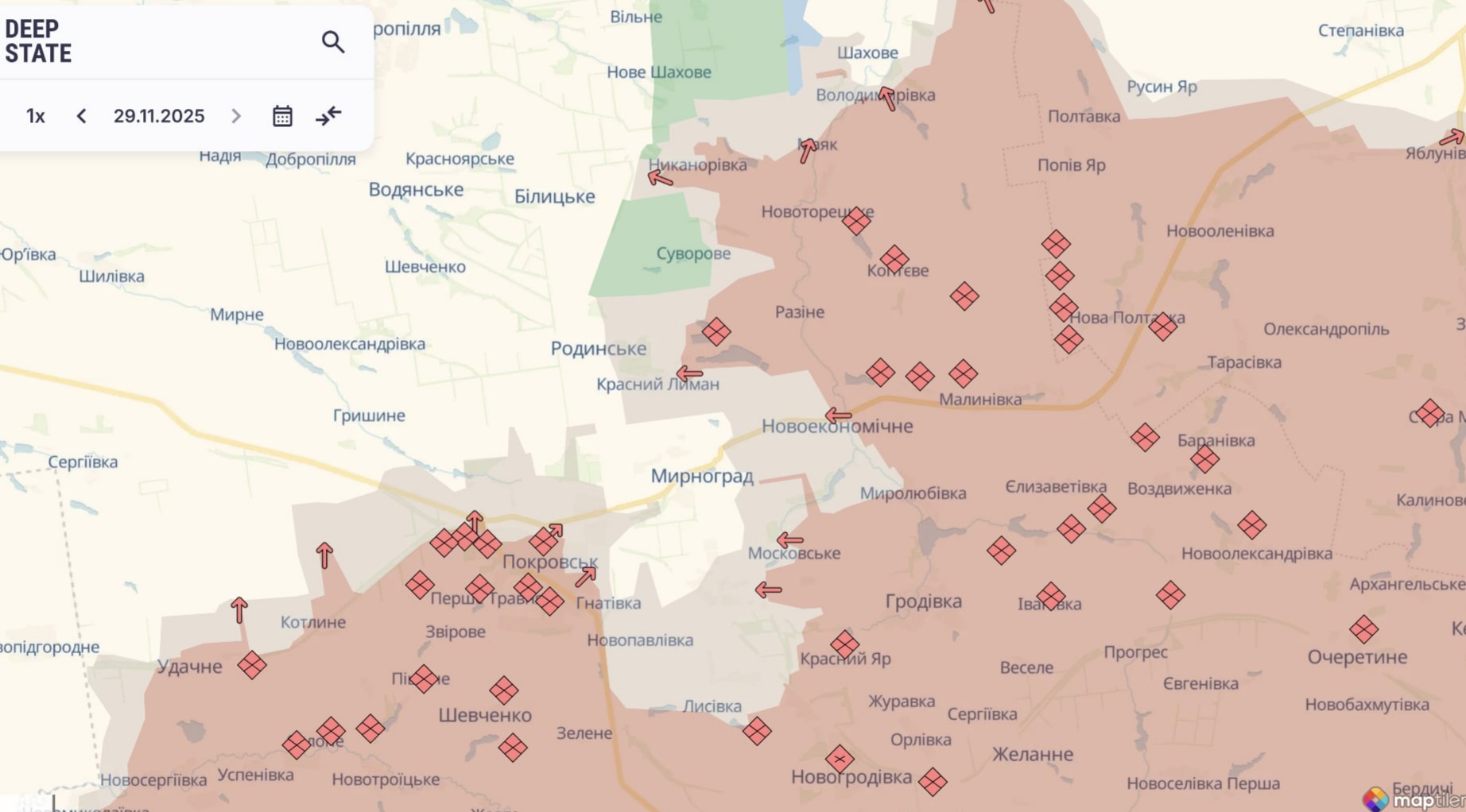 Ориентировочная карта боевых действий на 29 ноября в 22:45/ DeepStateMap