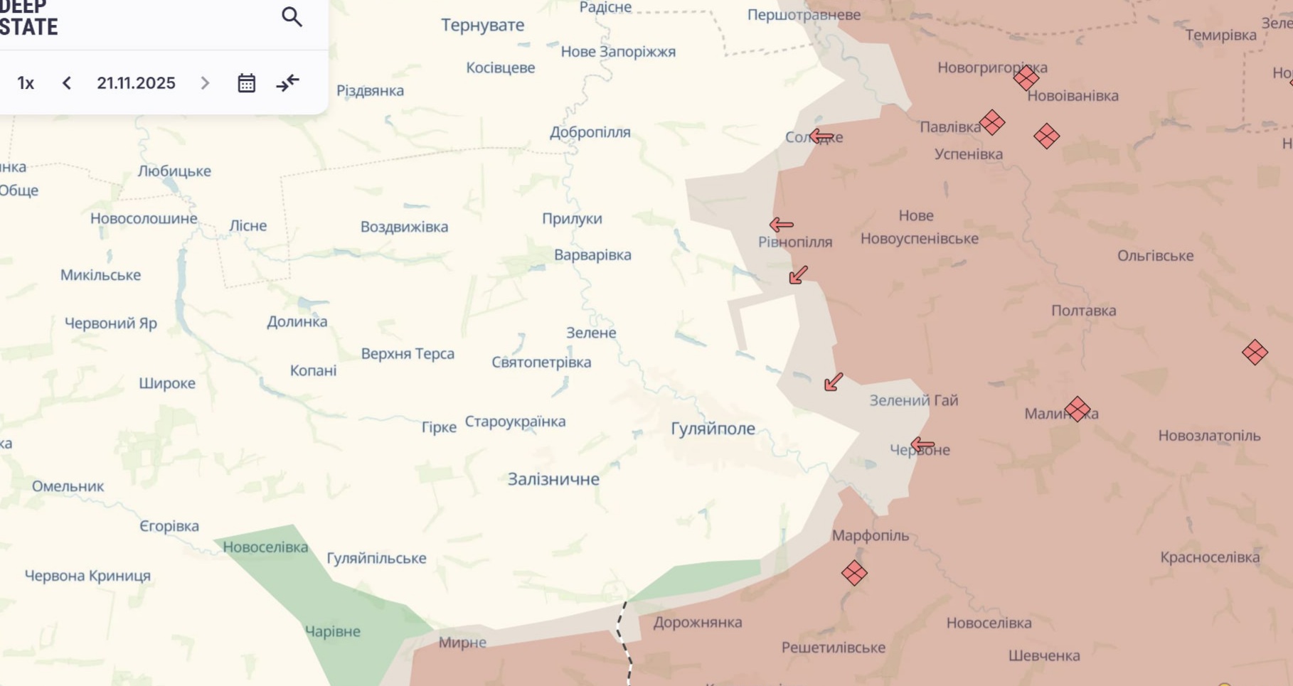 Ориентировочная карта боевых действий по состоянию на 21 ноября в 22:45/DeepStateMap