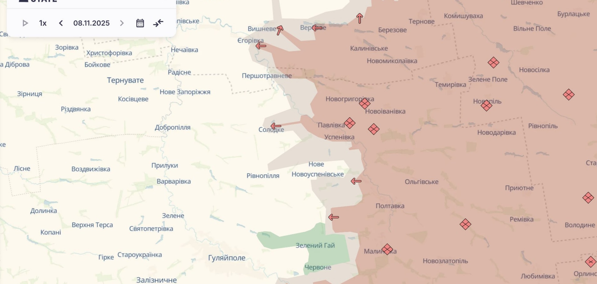 Ориентировочная карта боевых действий на 8 ноября в 22:50/DeepStateMap