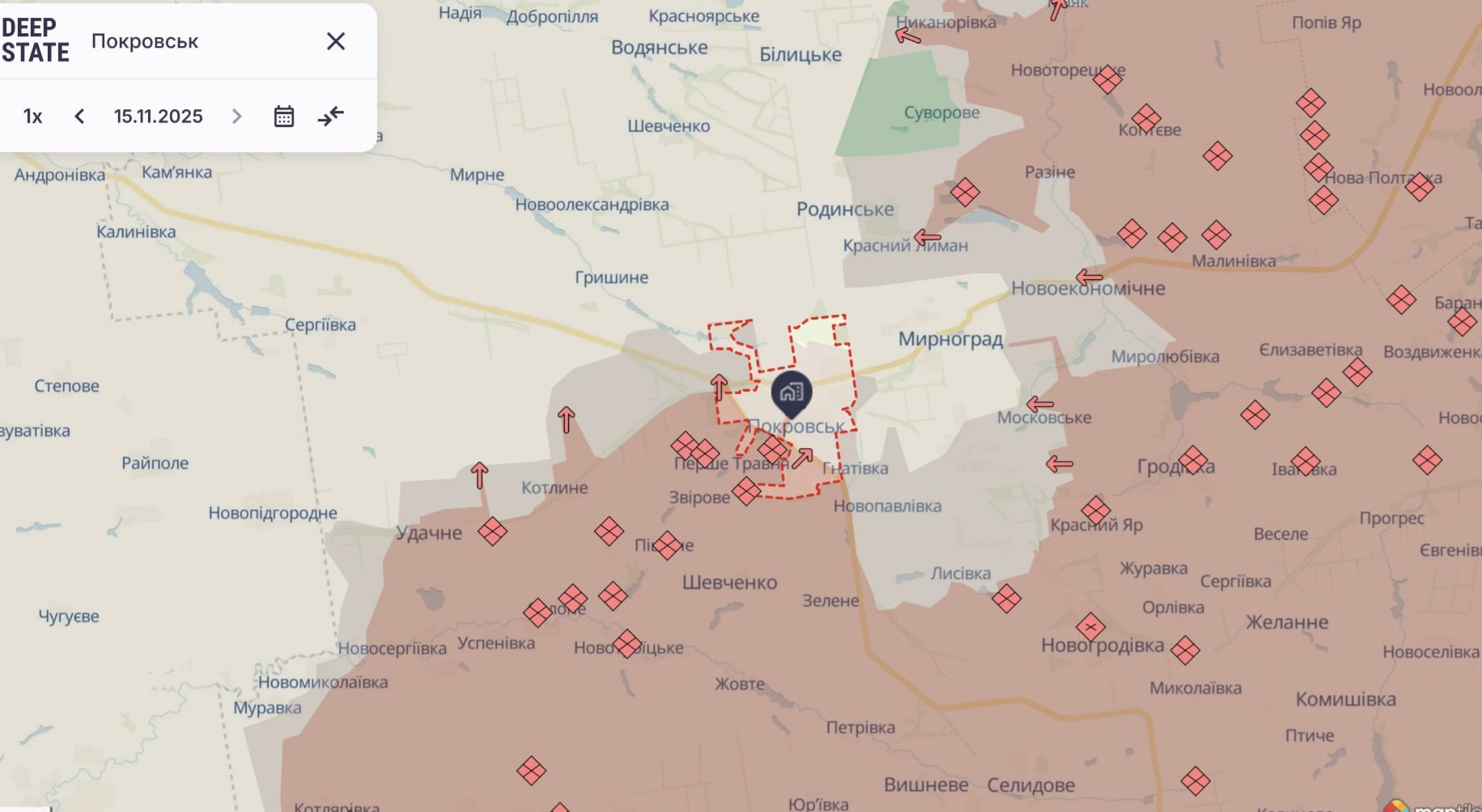Ориентировочная карта боевых действий на 15 ноября в 23:44/DeepStateMap