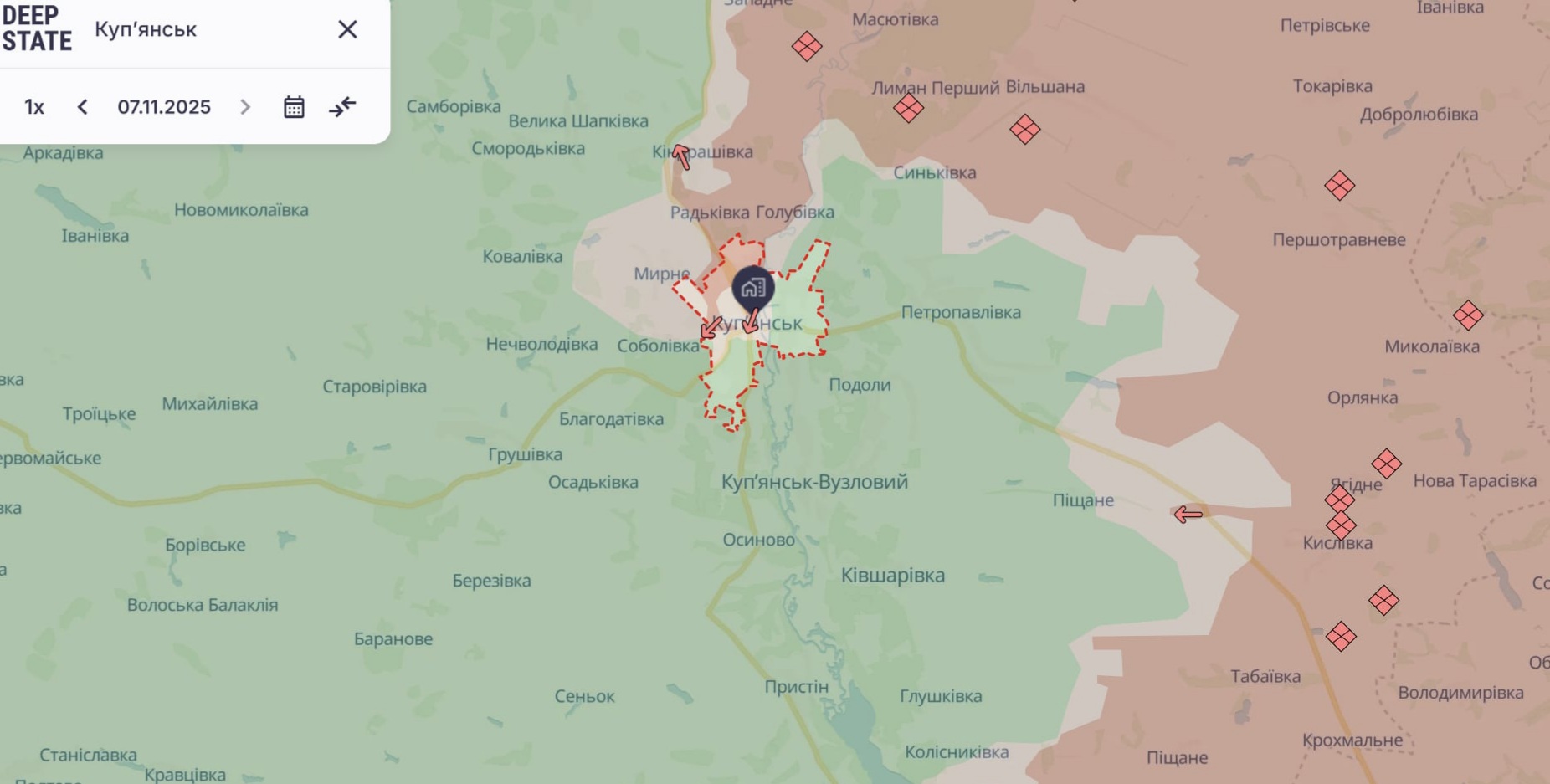 Орієнтівна карта бойових дій станом на 7 листопада о 23:34/DeepStateMap