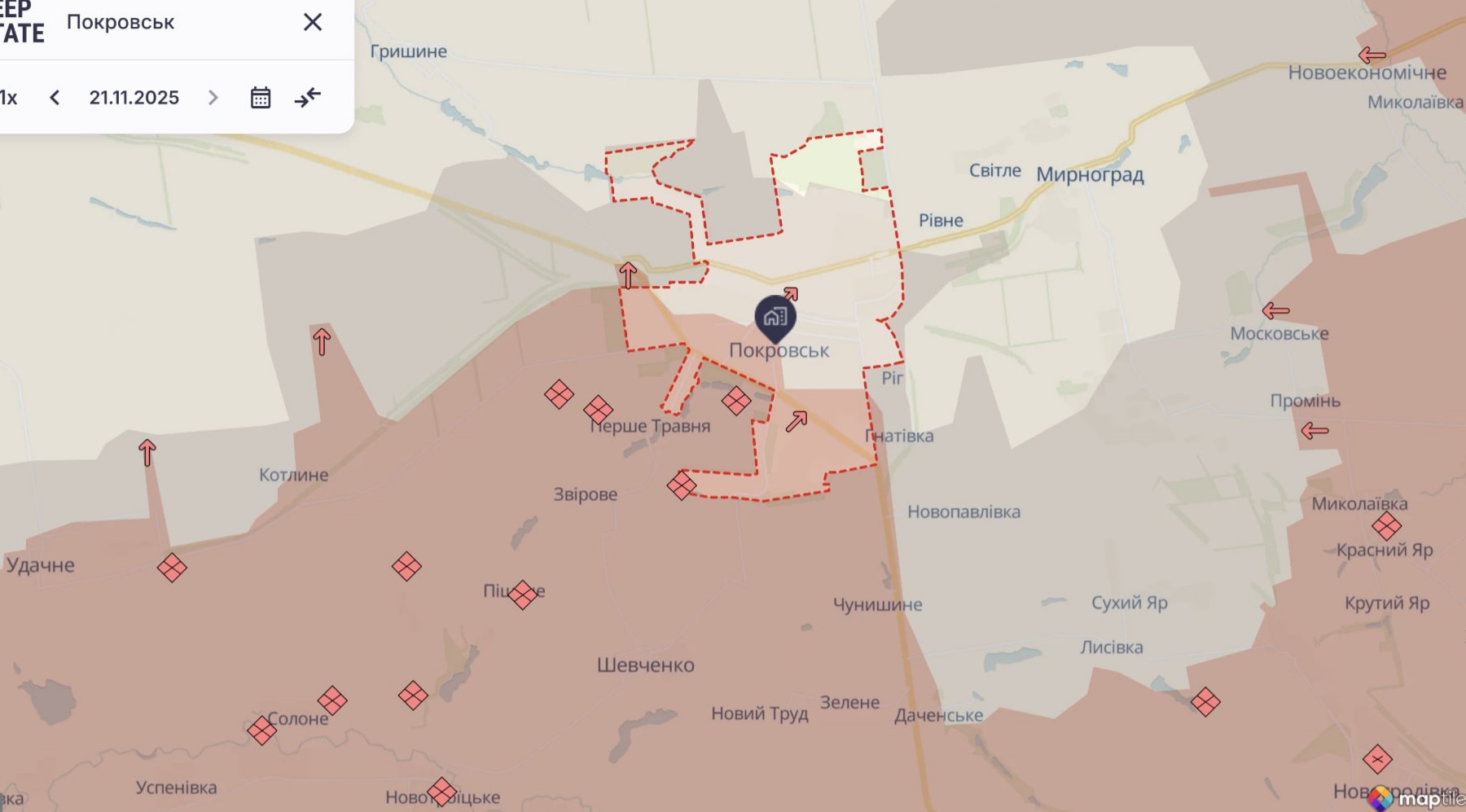 Ориентировочная карта боевых действий на 21 ноября в 22:45/DeepStateMap