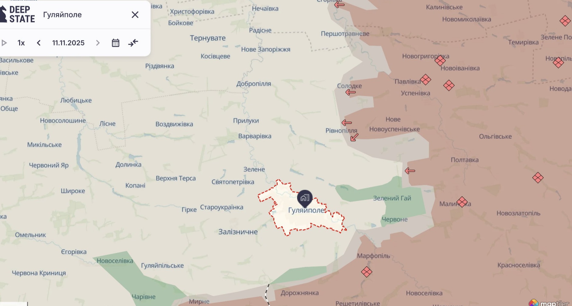 Ориентировочная карта боевых действий на 11 ноября в 23:50/DeepStateMap