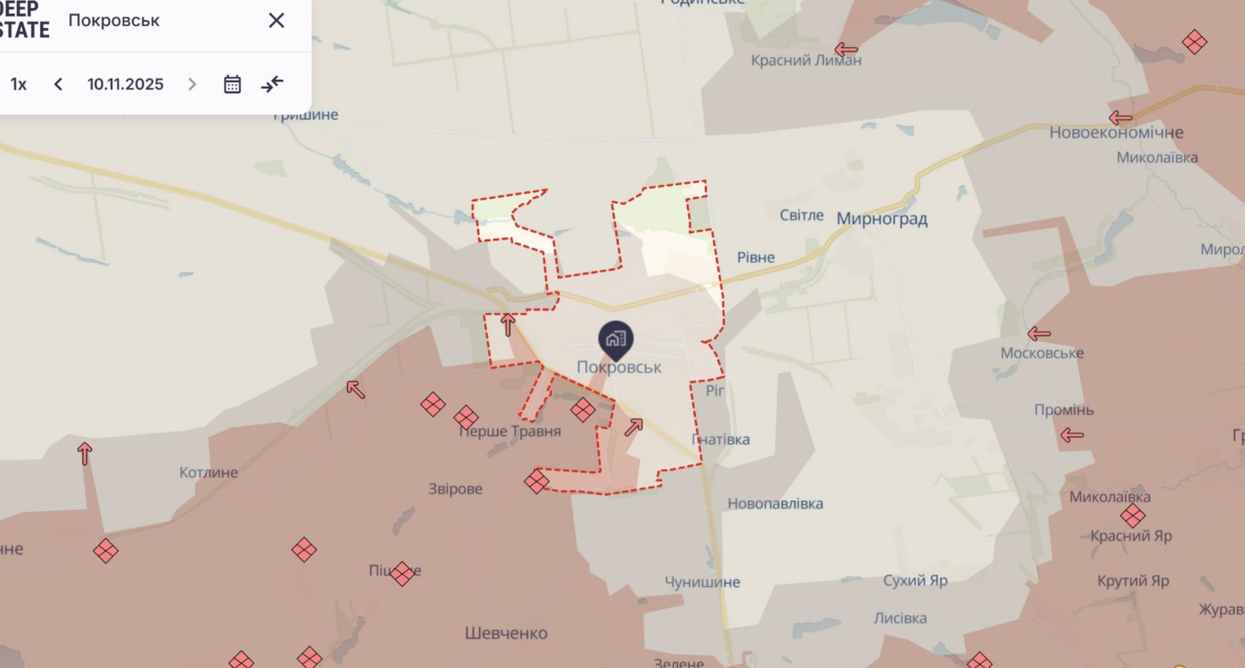 Ориентировочная карта боевых действий на 10 ноября в 22:16/DeepStateMap