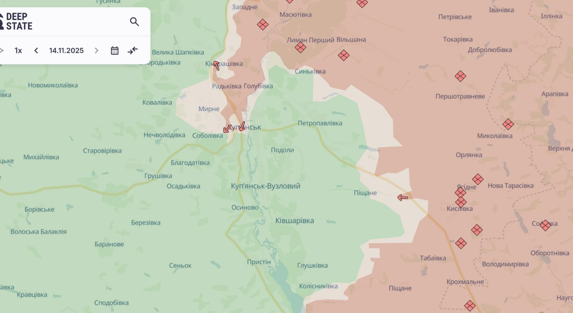 Ориентировочная карта боевых действий на 14 ноября в 22:37 / DeepStateMap
