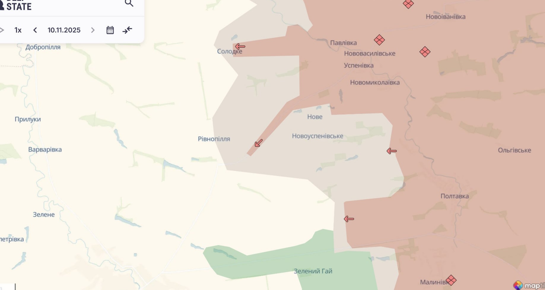 Ориентировочная карта боевых действий на 10 ноября в 22:16/DeepStateMap