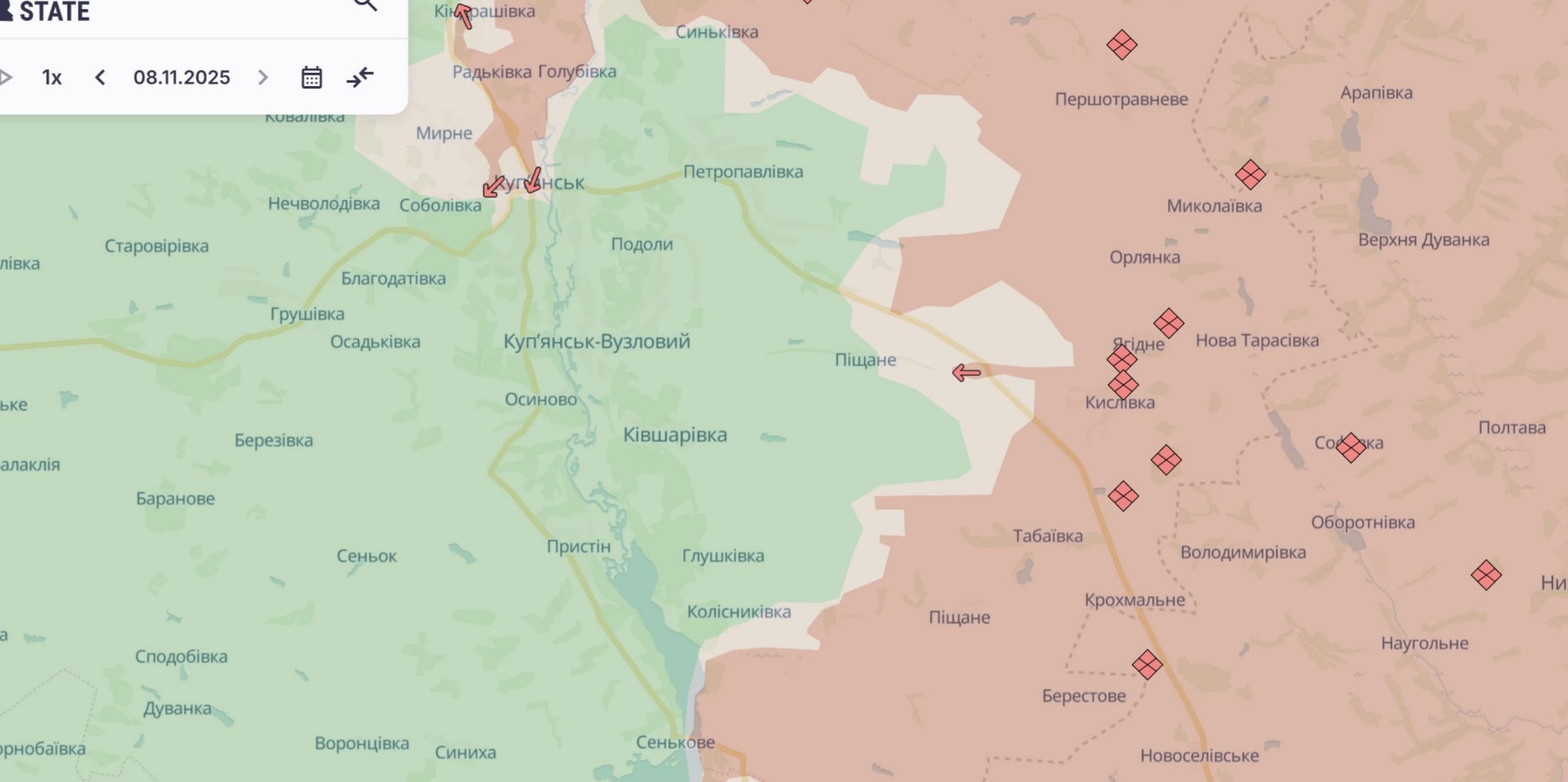 Ориентировочная карта боевых действий на 8 ноября в 22:50/DeepStateMap