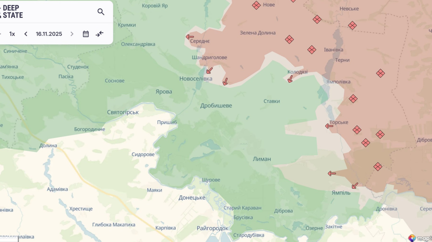 Ориентировочная карта боевых действий по состоянию на 16 ноября в 23:33/DeepStateMap