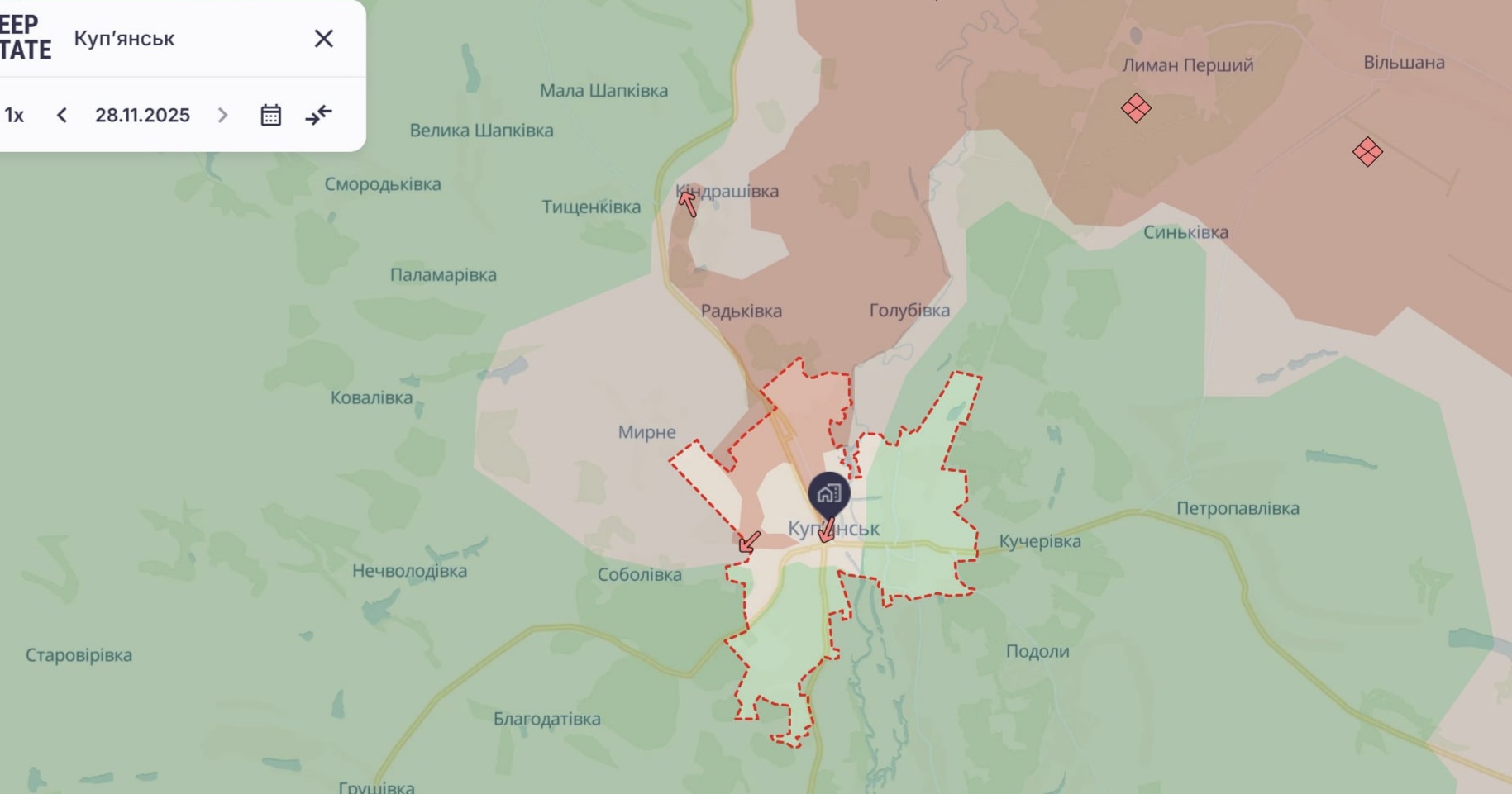 Ориентировочная карта боевых действий на 28 ноября в 22:43/DeepStateMap
