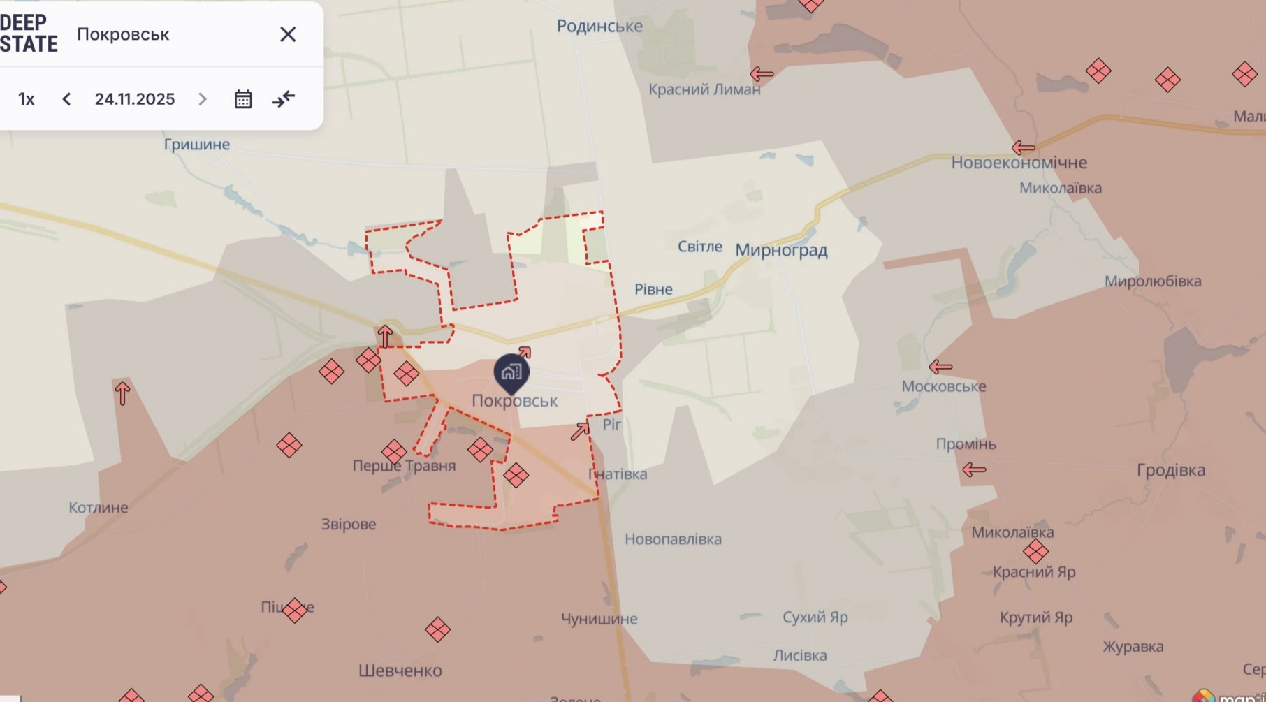 Ориентировочная карта боевых действий на 24 ноября в 22:38/DeepStateMap