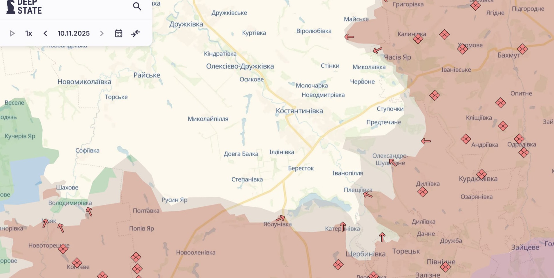 Ориентировочная карта боевых действий по состоянию на 10 ноября в 22:16/DeepStateMap