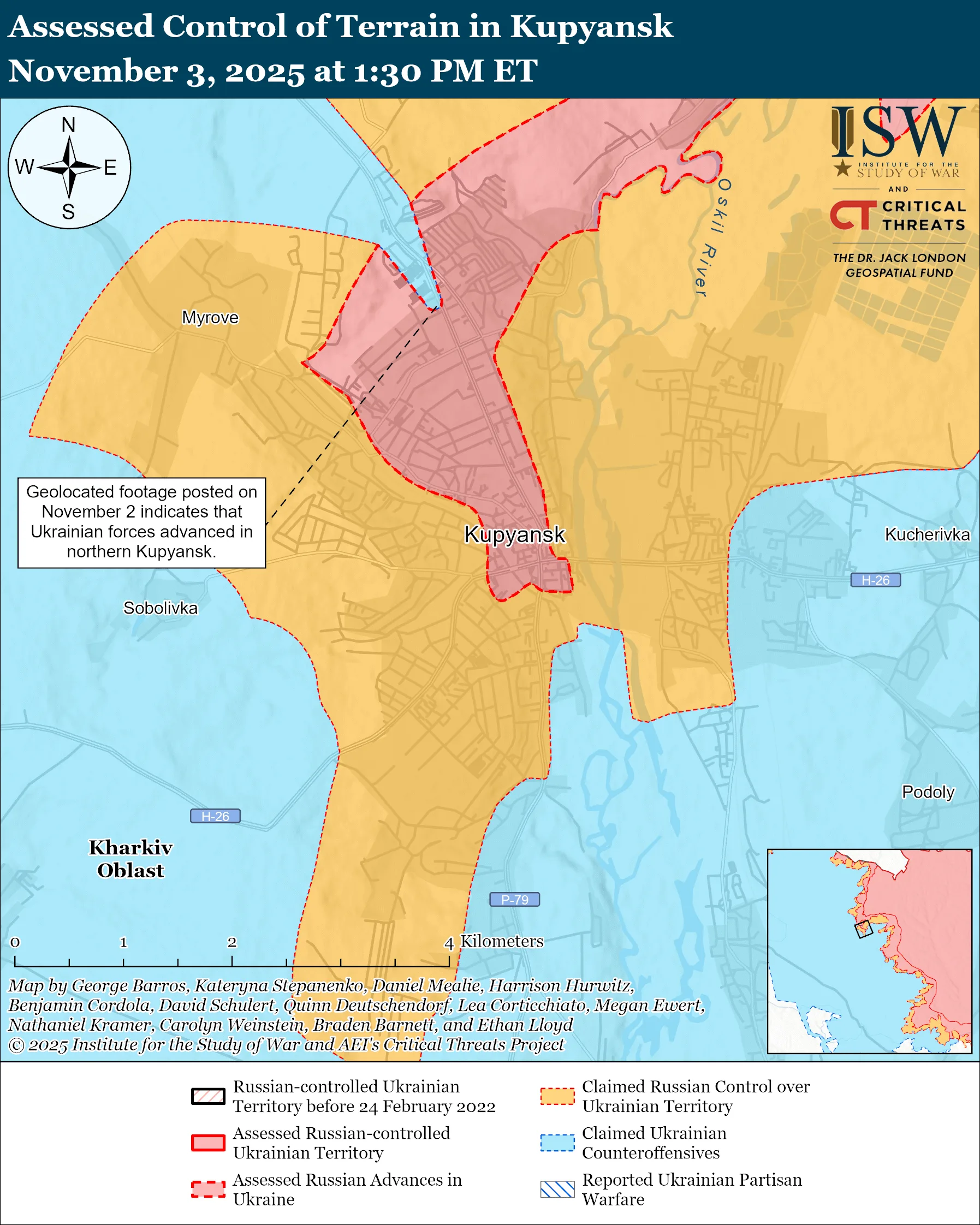 Лінія фронту в районі Куп’янська станом на 3 листопада/ISW