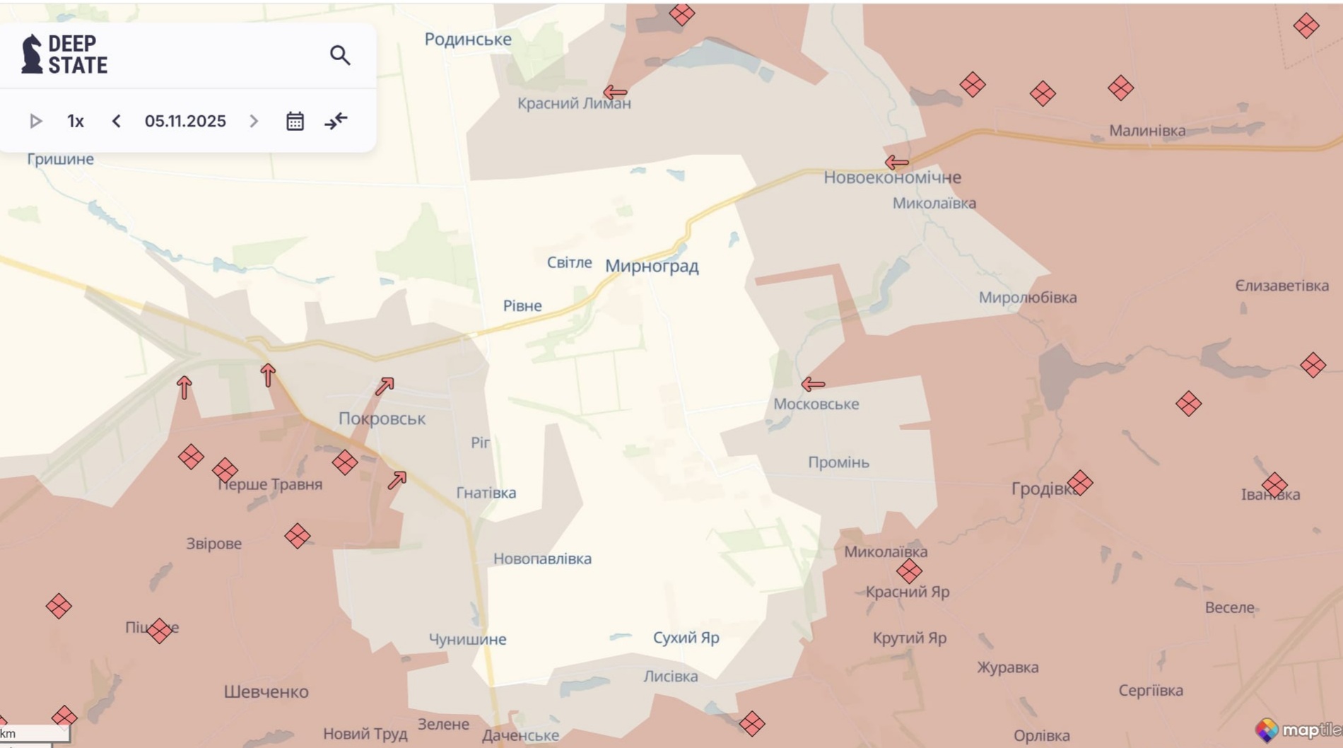 Ориентировочная карта боевых действий по состоянию на 5 ноября в 23:41/DeepStateMap