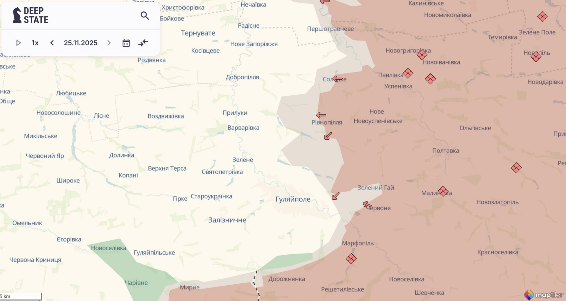 Ориентировочная карта боевых действий по состоянию на 25 ноября в 23:33/DeepStateMap
