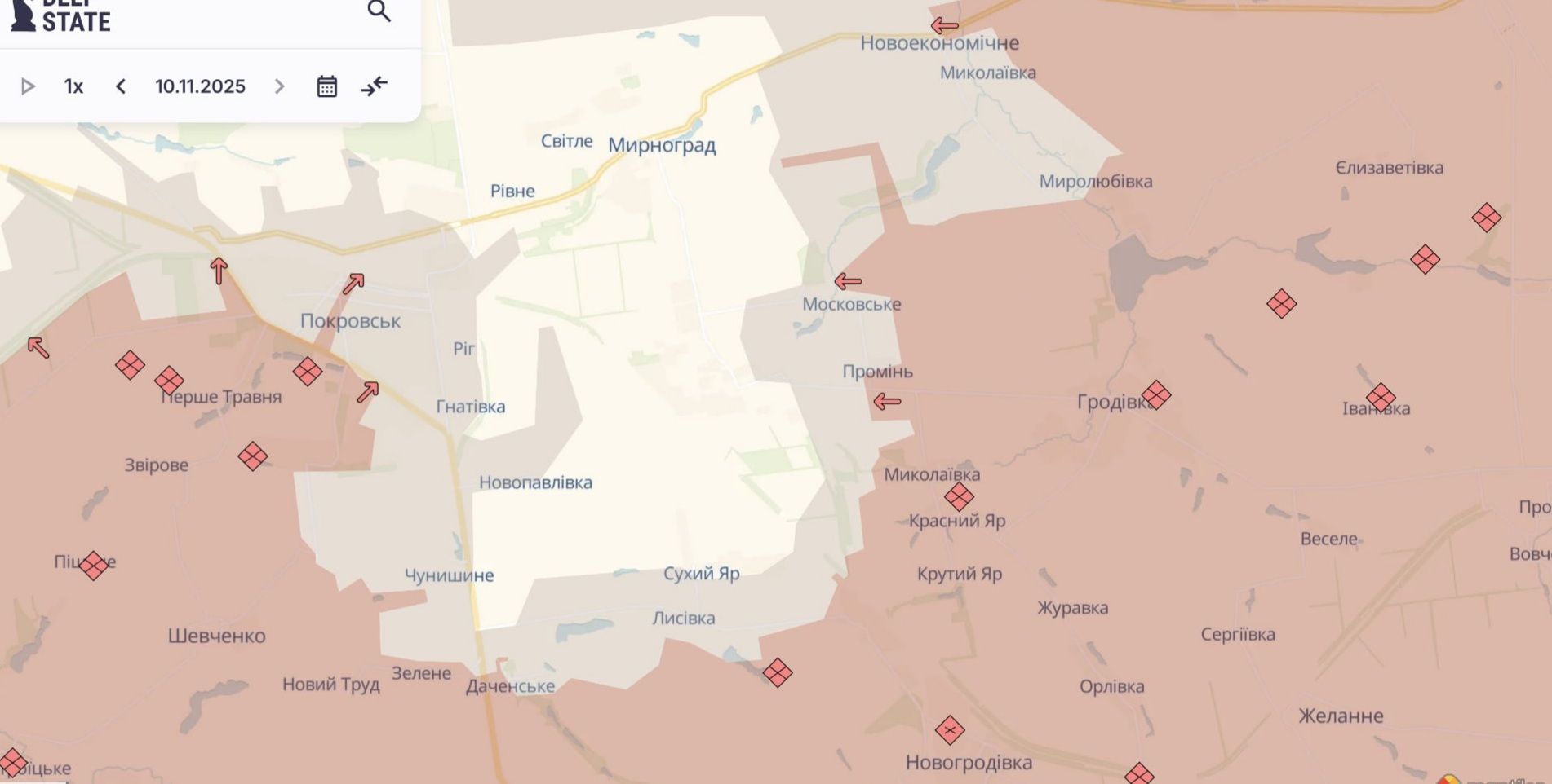 Ориентировочная карта боевых действий по состоянию на 10 ноября в 22:16/DeepStateMap