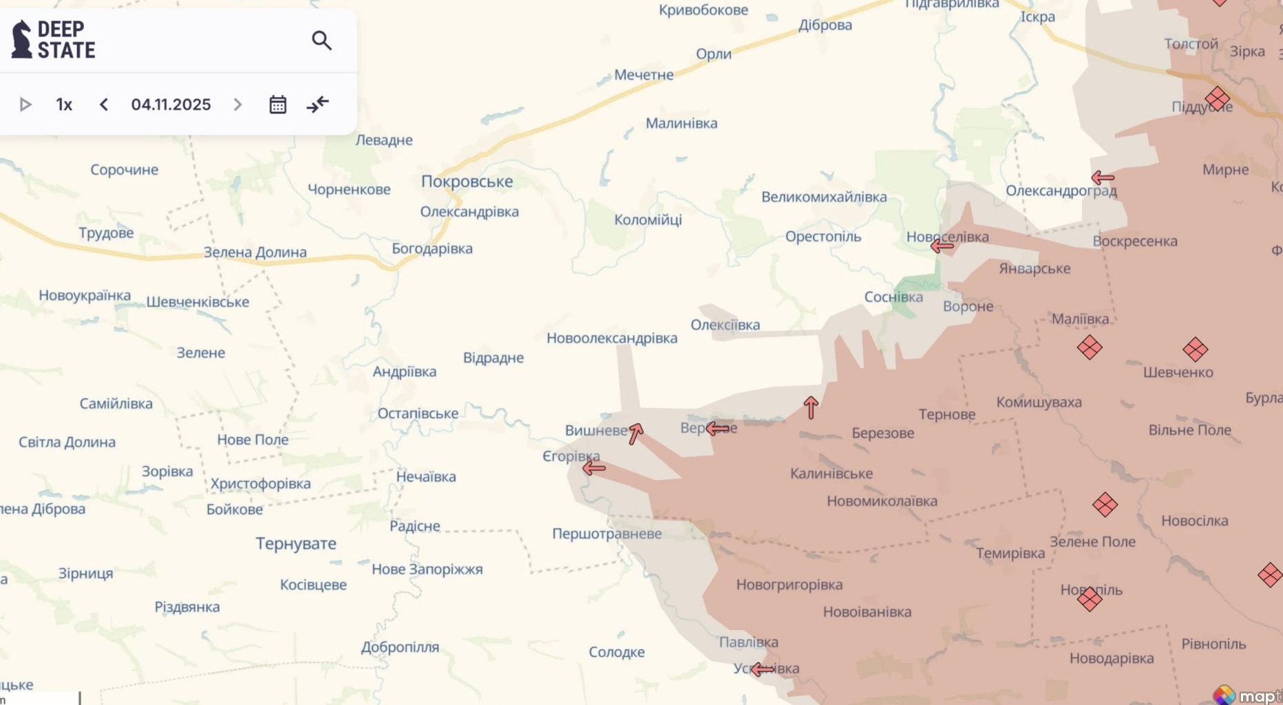 Ориентировочная карта боевых действий по состоянию на 3 ноября в 23:33/DeepStateMap