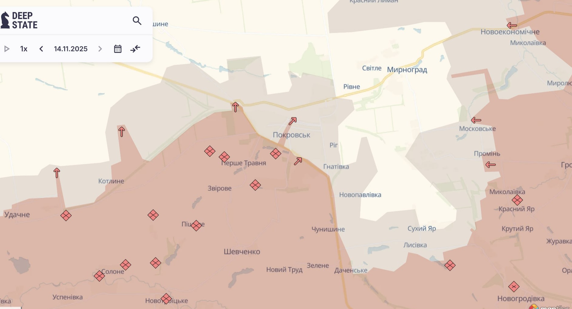 Ориентировочная карта боевых действий на 14 ноября в 22:37 / DeepStateMap