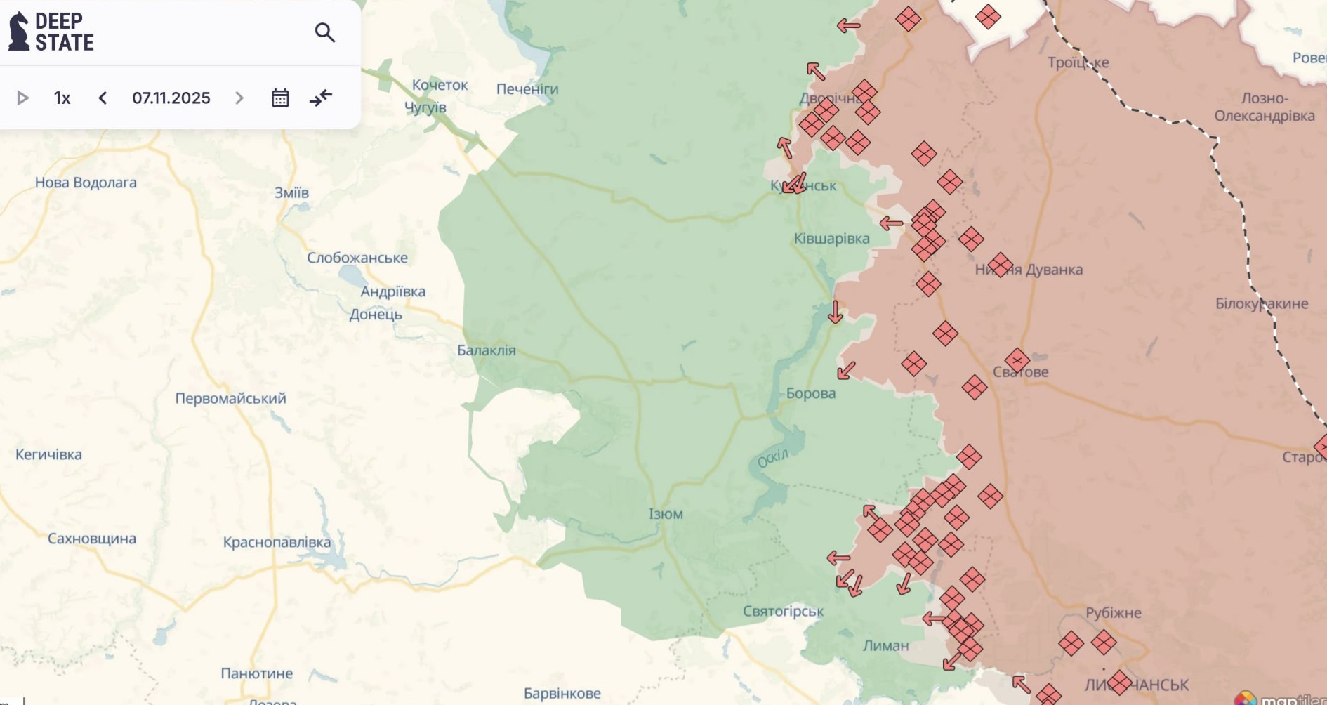 Ориентировочная карта боевых действий на 7 ноября в 23:34/DeepStateMap