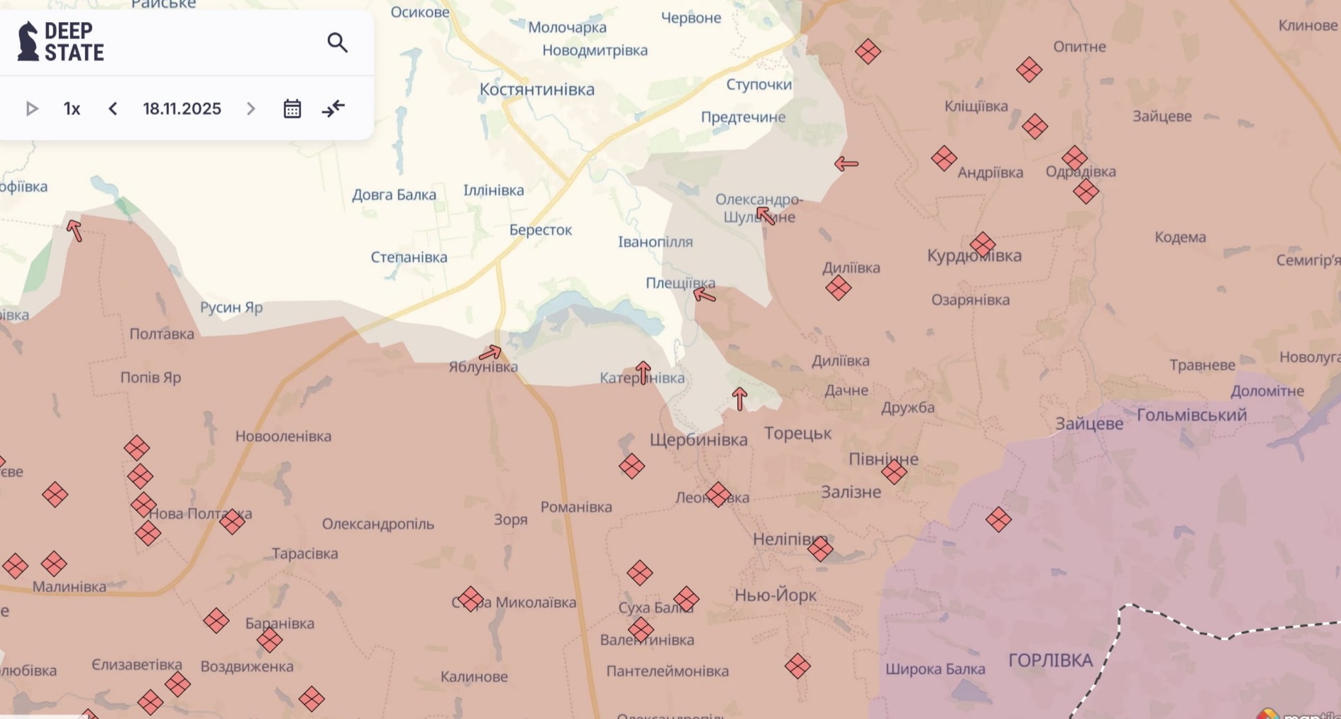 Ориентировочная карта боевых действий по состоянию на 18 ноября в 23:30/DeepStateMap
