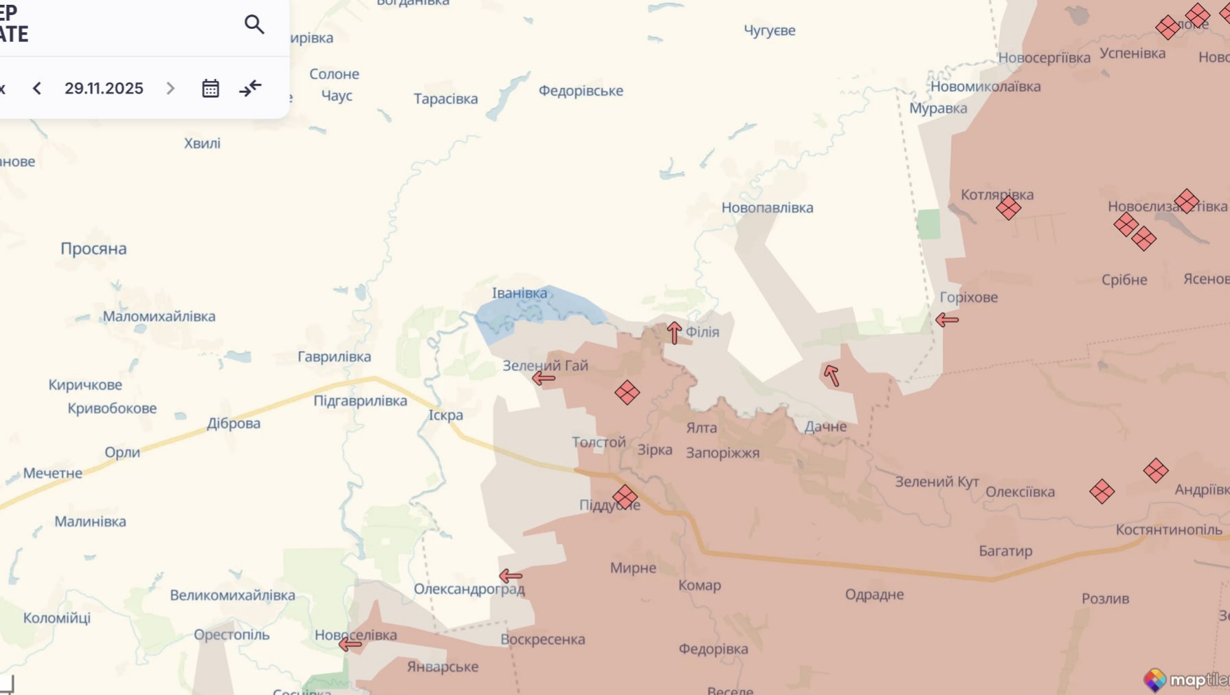 Ориентировочная карта боевых действий на 29 ноября в 22:45/ DeepStateMap