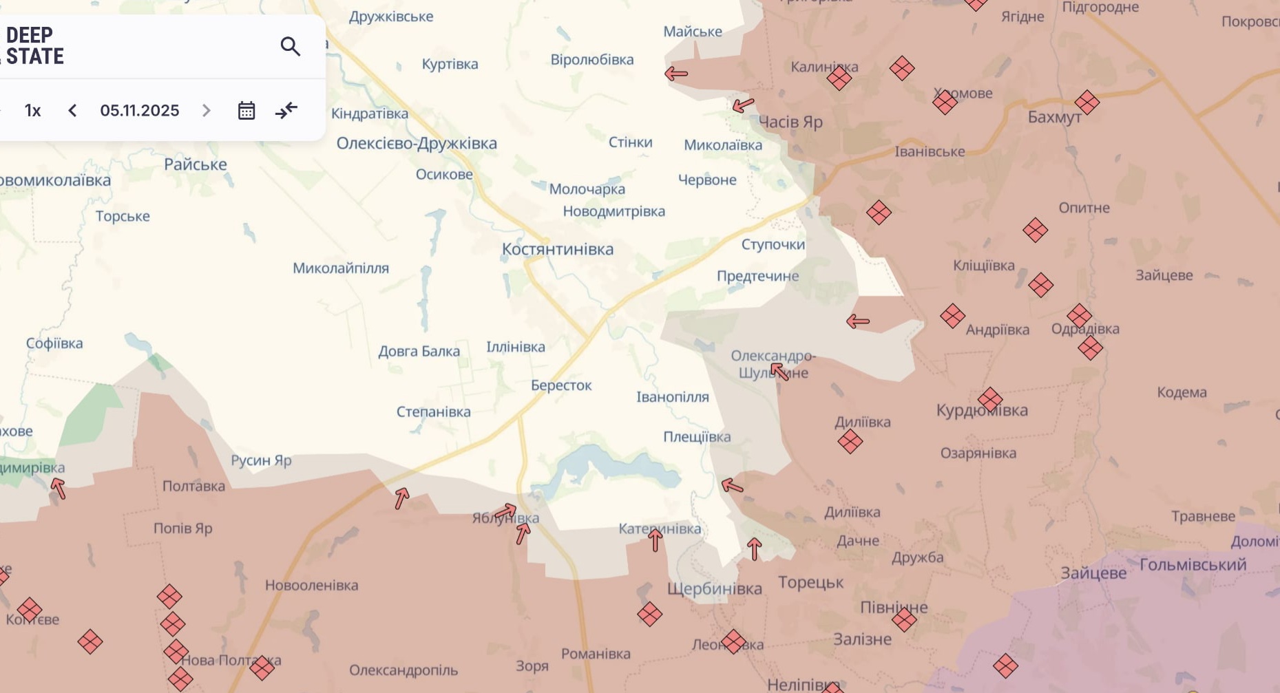 Ориентировочная карта боевых действий по состоянию на 5 ноября в 23:41/DeepStateMap