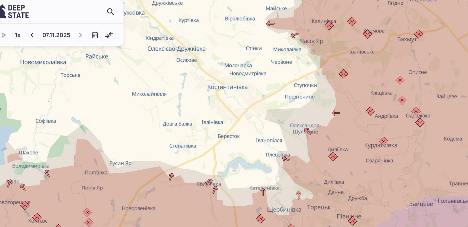 Ориентировочная карта боевых действий по состоянию на 7 ноября в 23:24/DeepStateMap