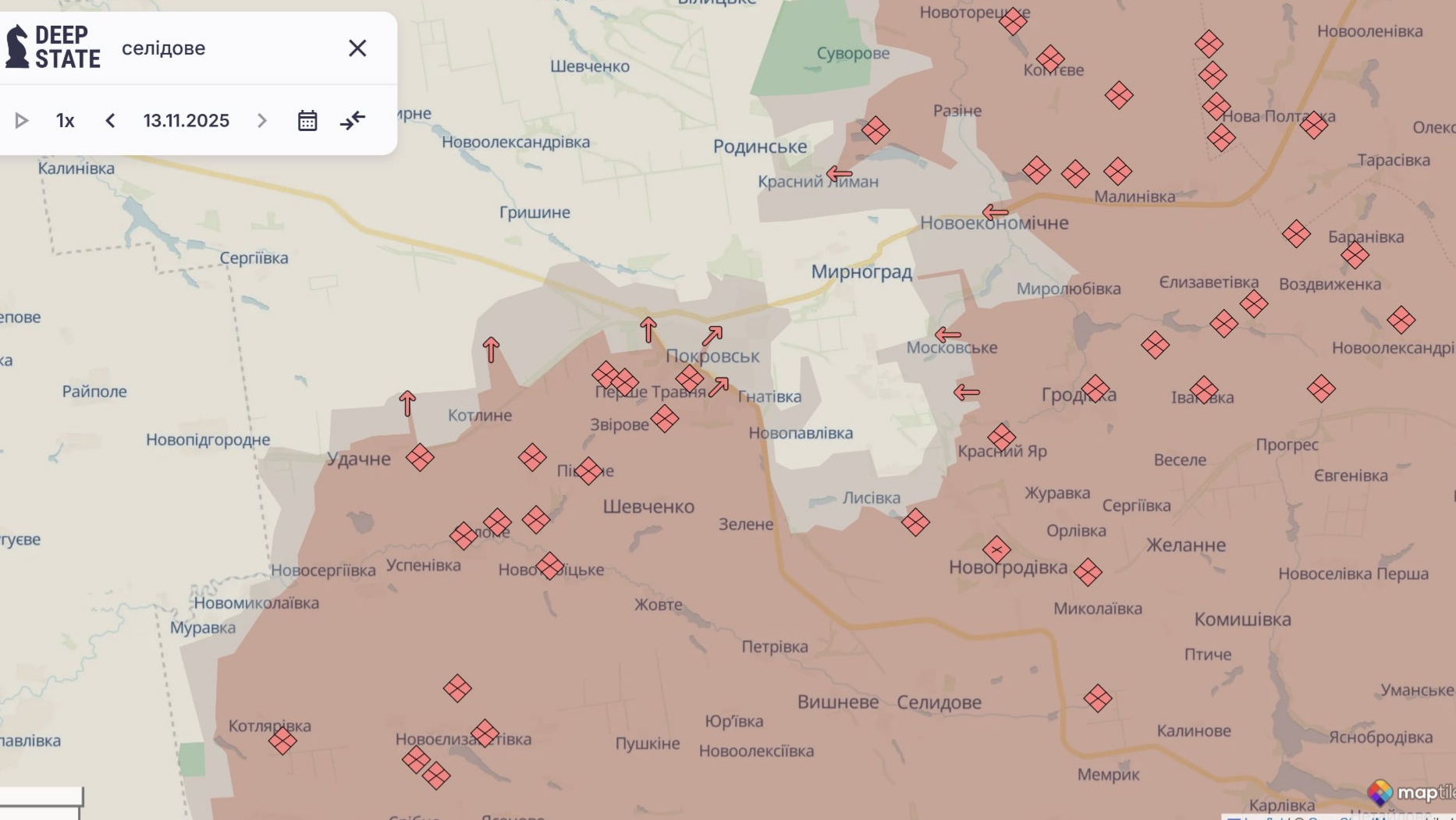 Ориентировочная карта боевых действий на 13 ноября в 22:07 / DeepStateMap