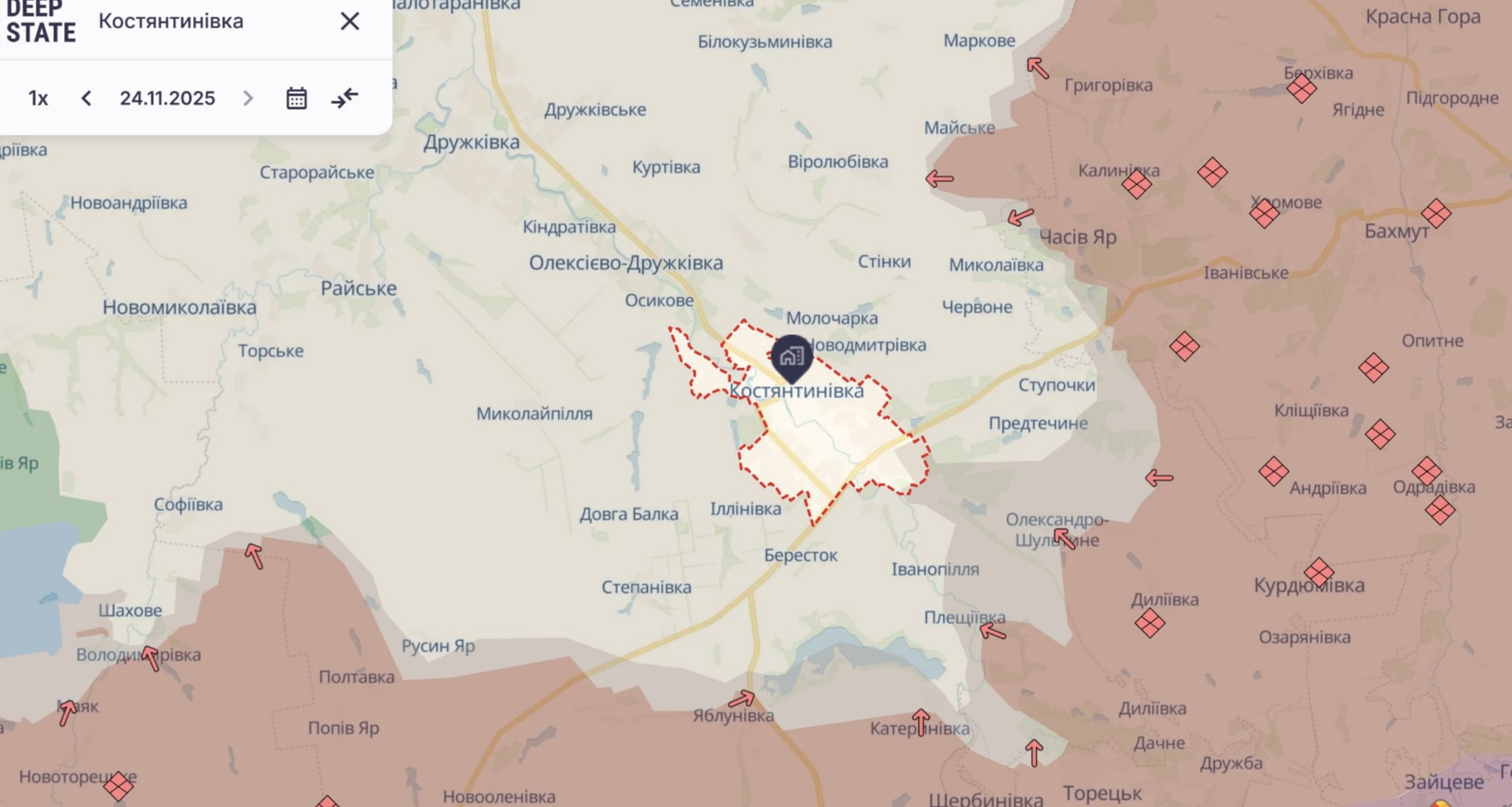 Ориентировочная карта боевых действий на 24 ноября в 22:38/DeepStateMap