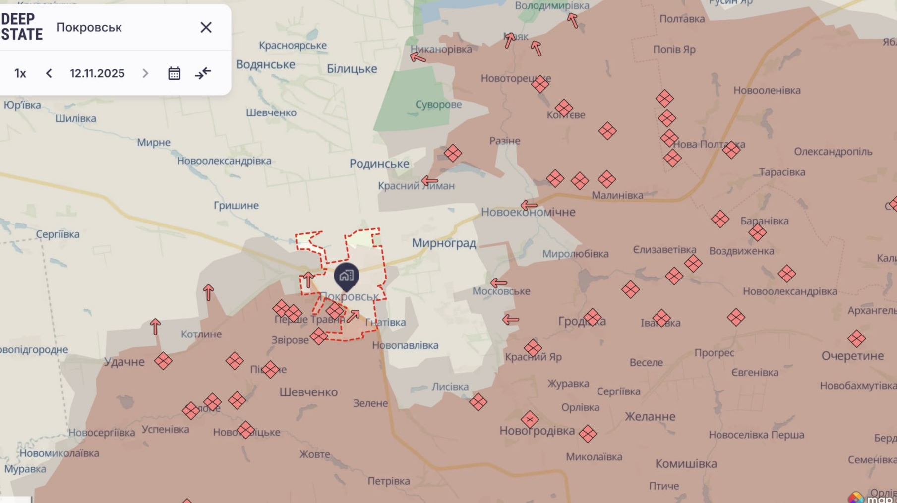 Орієнтовна карта бойовых дій станом на 1 листопада в 21:36/DeepStateMap