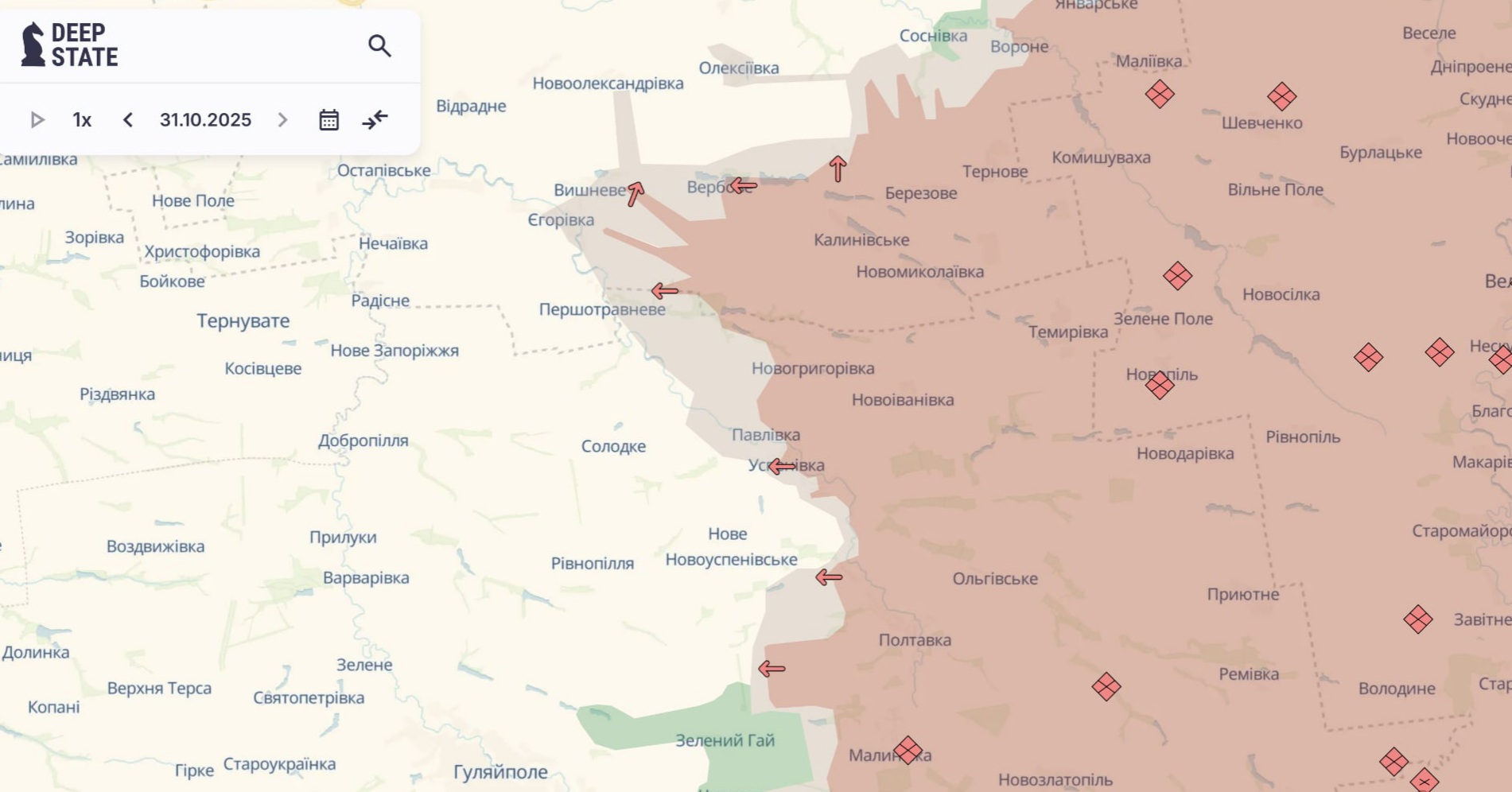 Ориентировочная карта боевых действий на 1 ноября в 14:10 / DeepStateMap