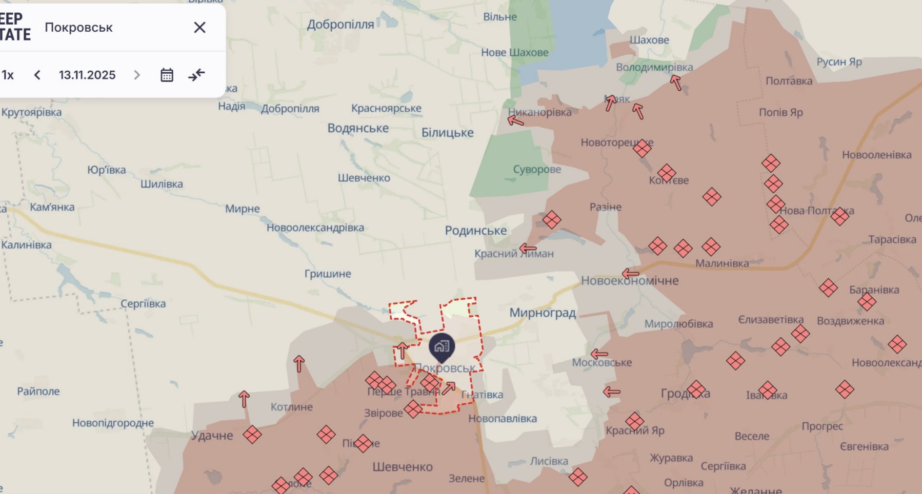 Ориентировочная карта боевых действий на 13 ноября в 22:07/DeepStateMap