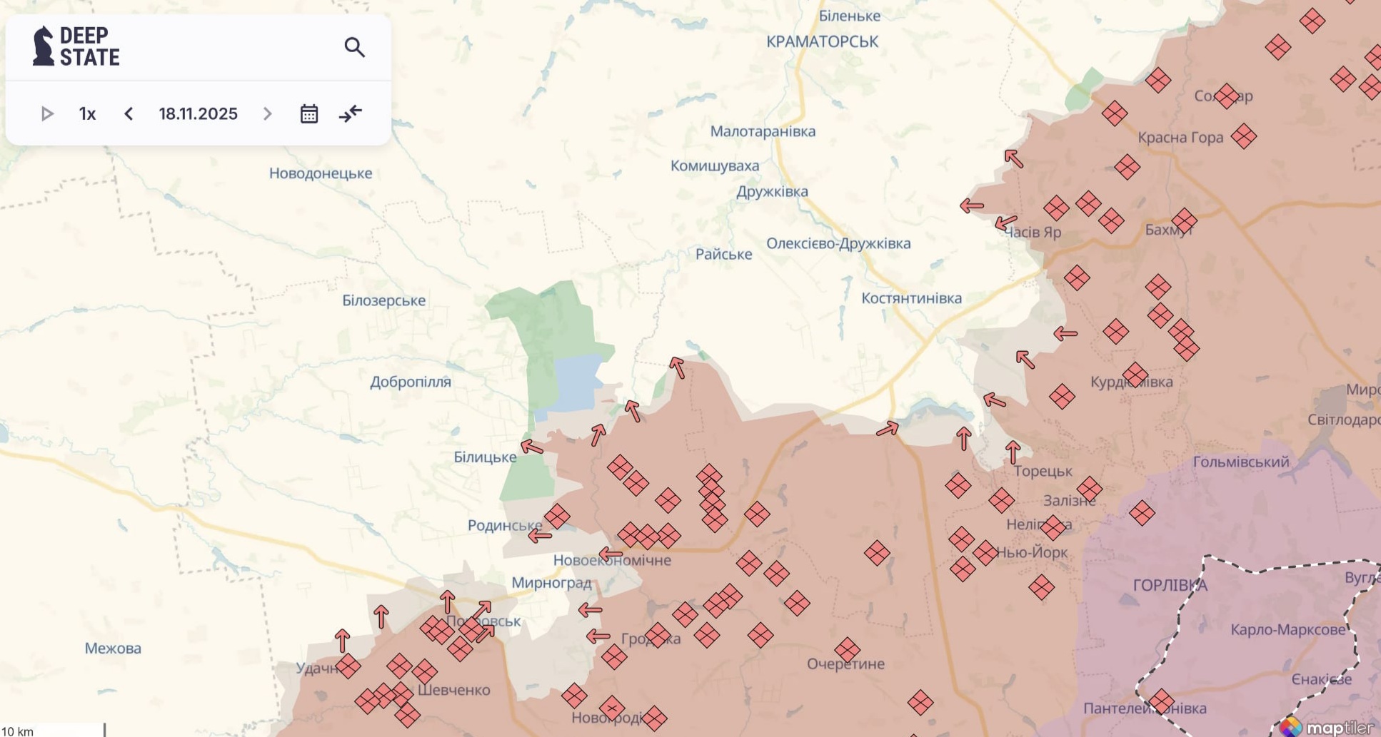Ориентировочная карта боевых действий на 18 ноября в 23:30/DeepStateMap