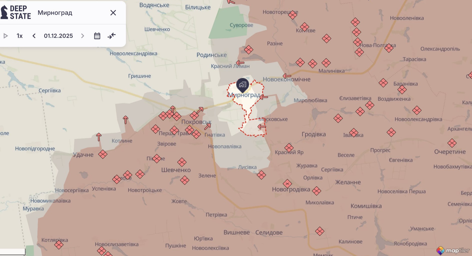 Ориентировочная карта боевых действий на 1 декабря в 23:31 / DeepStateMap