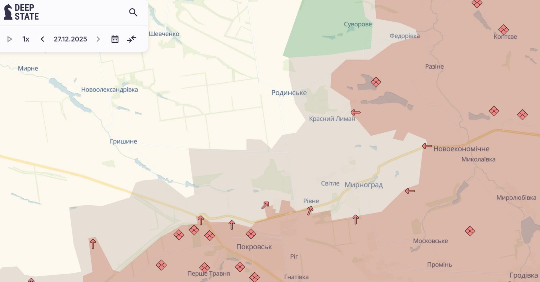 Ориентировочная карта боевых действий по состоянию на 27 декабря в 23:20/DeepStateMap