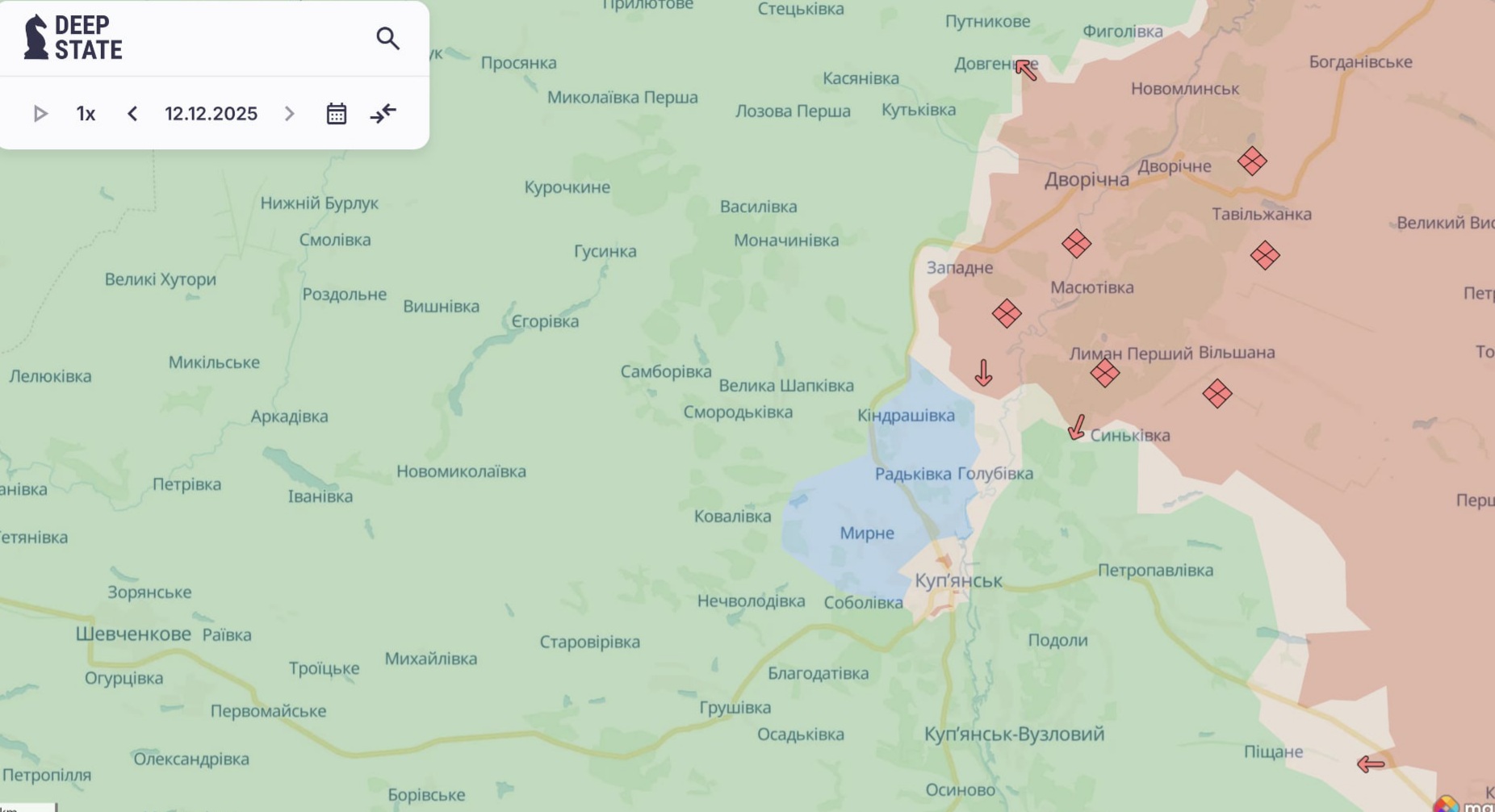 Ориентировочная карта боевых действий на 12 декабря в 11:53/DeepStateMap