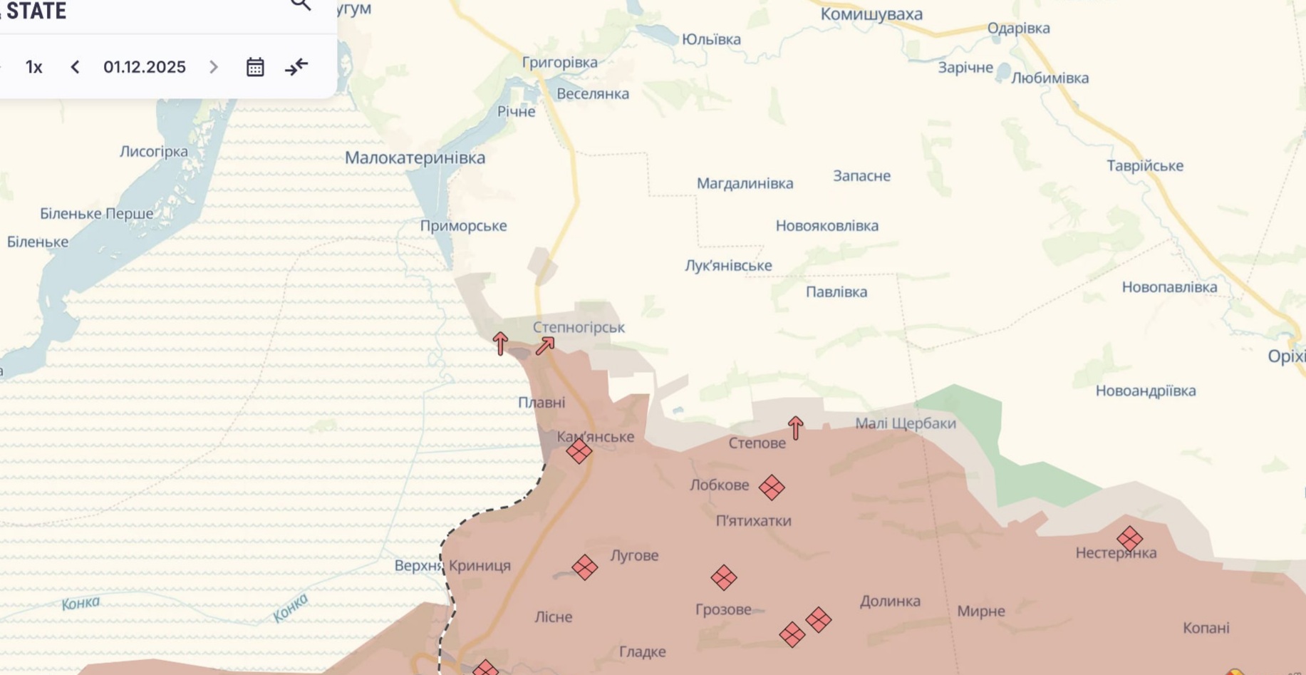 Ориентировочная карта боевых действий на 1 декабря в 23:31 / DeepStateMap